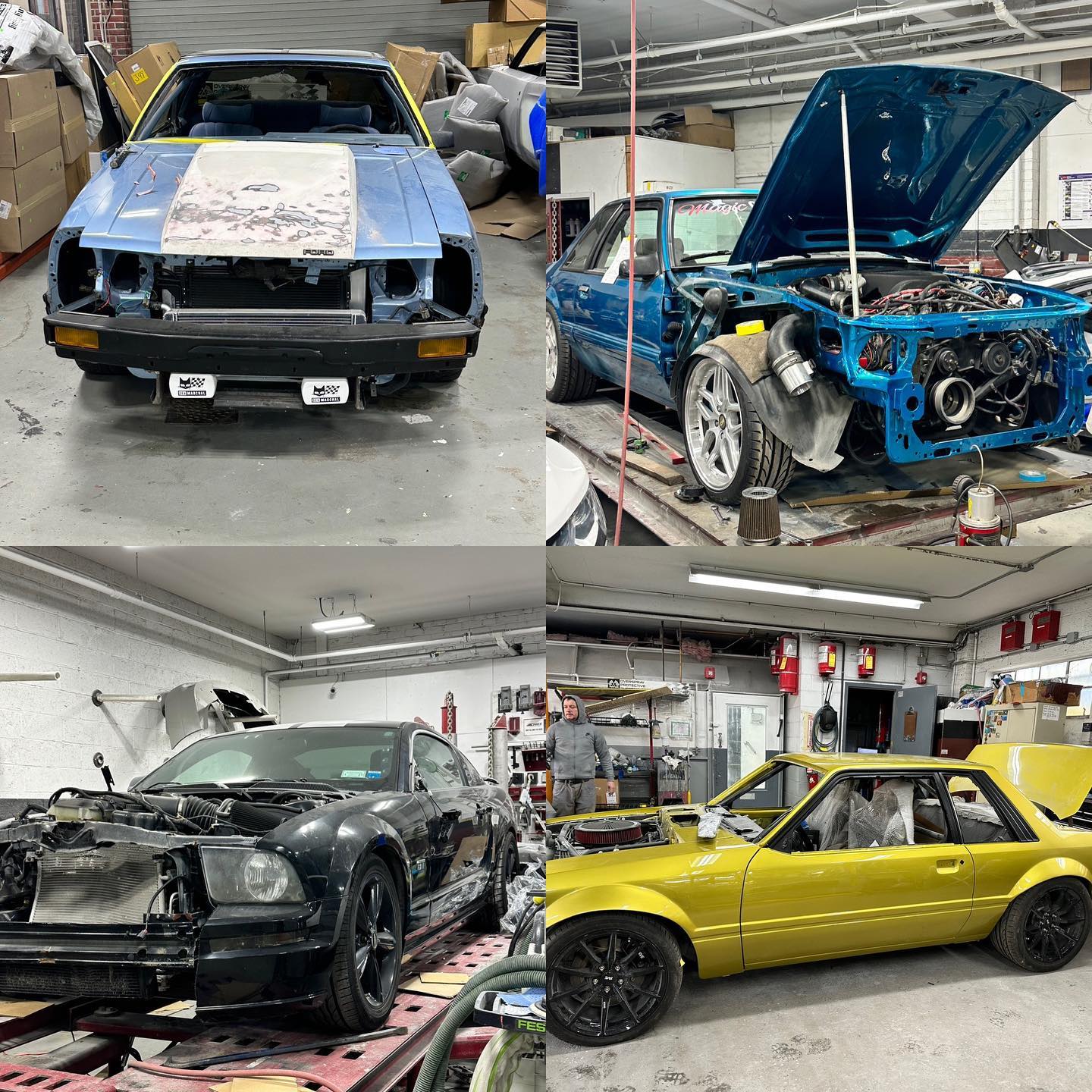 Mustangs everywhere here @magiccollision #ford #foxbody_mustangs #youbendemwemendem #horsepower #pony #alotofhorsesinthestable #whitestoneny #queens #youronlychoice #wedoitall #hotrodsandmusclecars #vortechsuperchargers #coyoteswap
