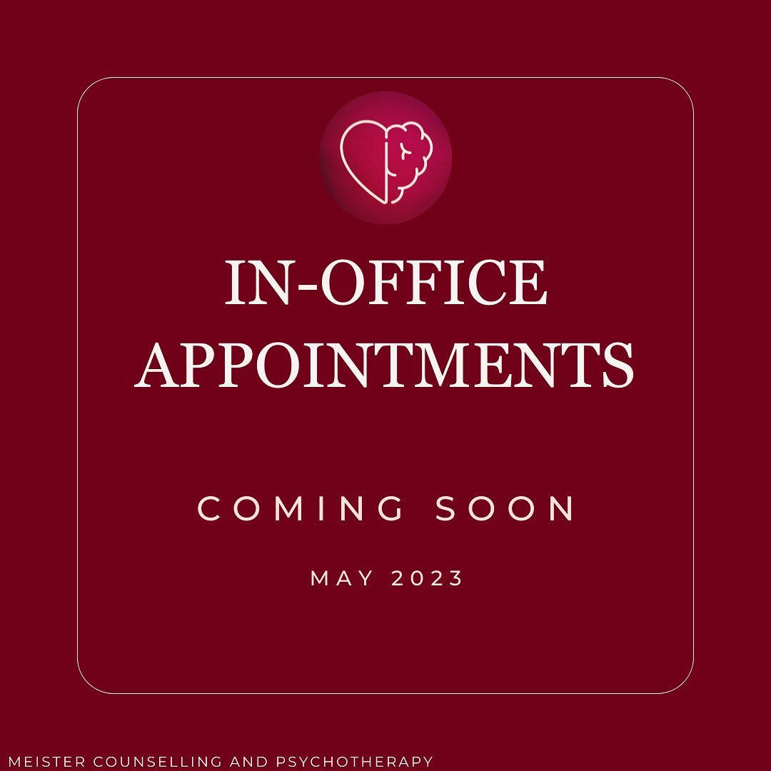 In-office appointments will be available starting May 1st 2023! Be sure to book your in-person session two weeks in advance.
I specialize in relationship support for individuals and couples. Click on the link for more information on booking and/or to get in contact with me!
https://www.psychologytoday.com/ca/therapists/joanna-meister-mississauga-on/884539