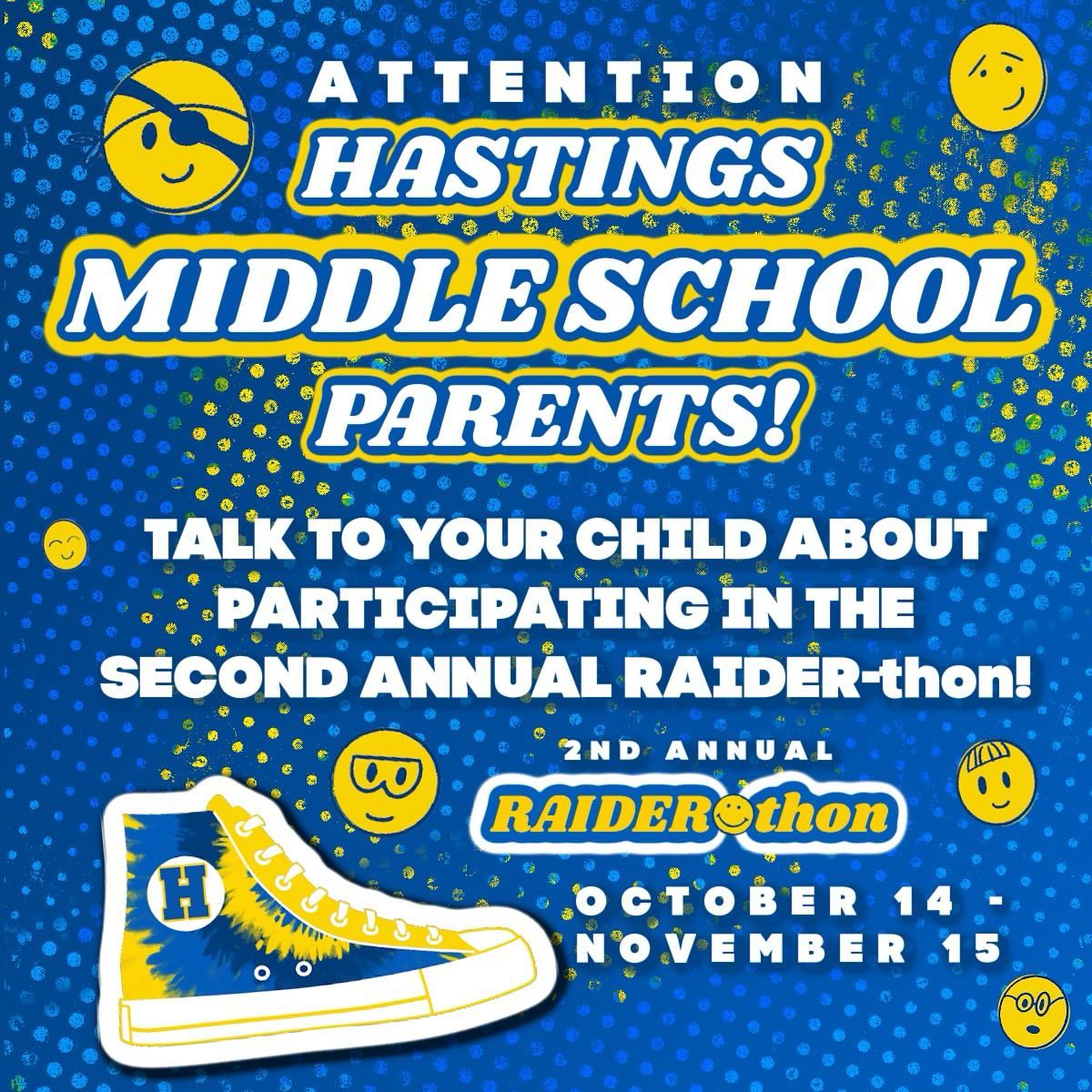 Can we exceed last year’s impressive fundraising efforts by the talented students of Hastings Middle School? We’re one week in, keep pushing Hastings Middle School students! Let’s do this! Go Raiders!