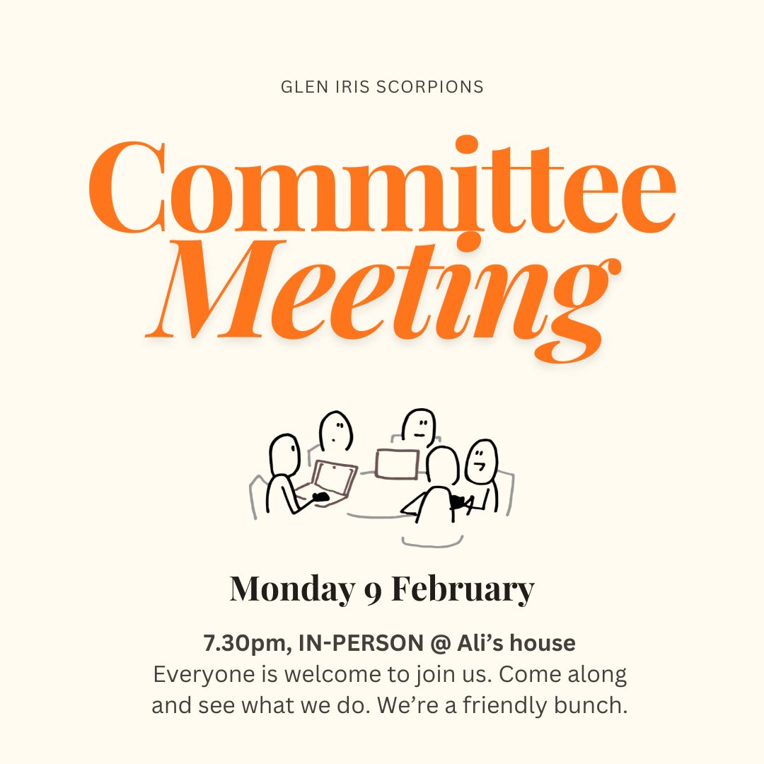 We would love for more parents to join us at our next committee meeting on Monday. Weβre a friendly bunch! Come and see what we do.
Email glenirisscorpions@gmail.com for more details