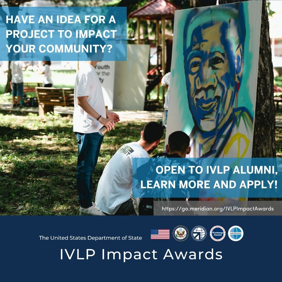 Attention recent @stateivlp alumni! The 2024 #ivlp Impact Awards cycle opens today. Are you interested in developing a project in your own community? If so, consider applying for an Impact Award! The 2024 awards cycle is open to participants of an IVLP project with an opening date between January 1st 2023 and February 29th 2024. Visit the @meridianintl website for more information: https://go.meridian.org/IVLPImpactAwards
#exchangealumni #impactawards