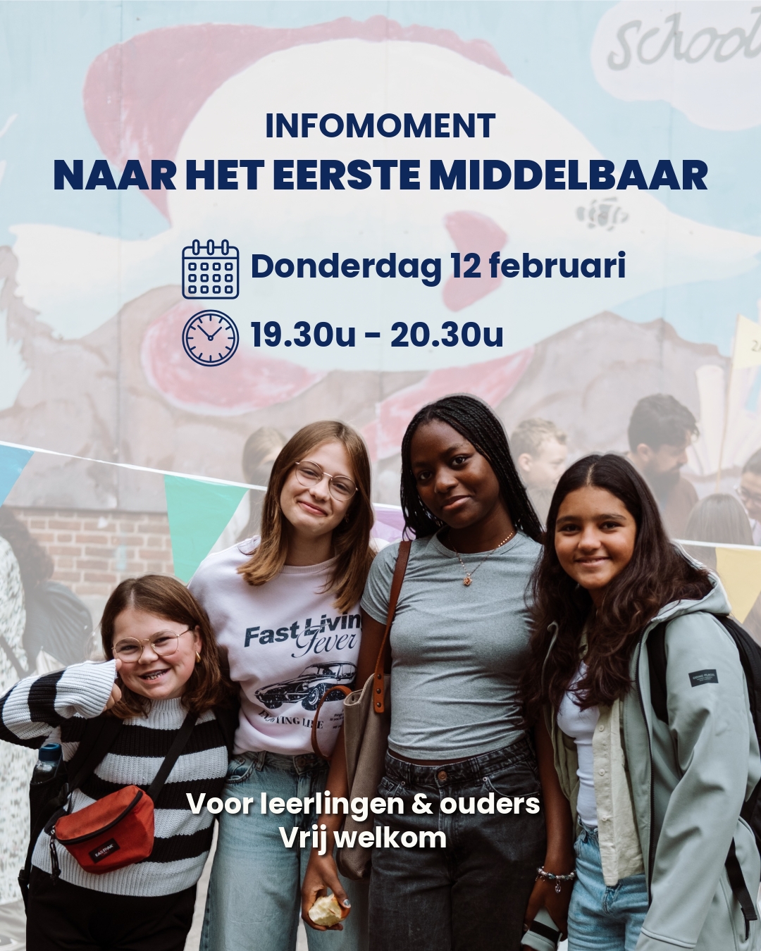 Staat de overstap naar het eerste middelbaar binnenkort op de planning? 🎒
SAI nodigt leerlingen en ouders uit op het infomoment
‘Naar het eerste middelbaar’.
🗓 Donderdag 12 februari
⏰ 19.30 – 20.30
👨👩👧 Voor leerlingen en ouders die willen inschrijven voor schooljaar 2026–2027
👉 Inschrijven is niet nodig – kom gerust vrijblijvend langs.
🚪 Binnenkomen via het zwarte poortje aan het kruispunt Moorselbaan x Leopoldlaan.
We kijken ernaar uit jullie te verwelkomen! 😊