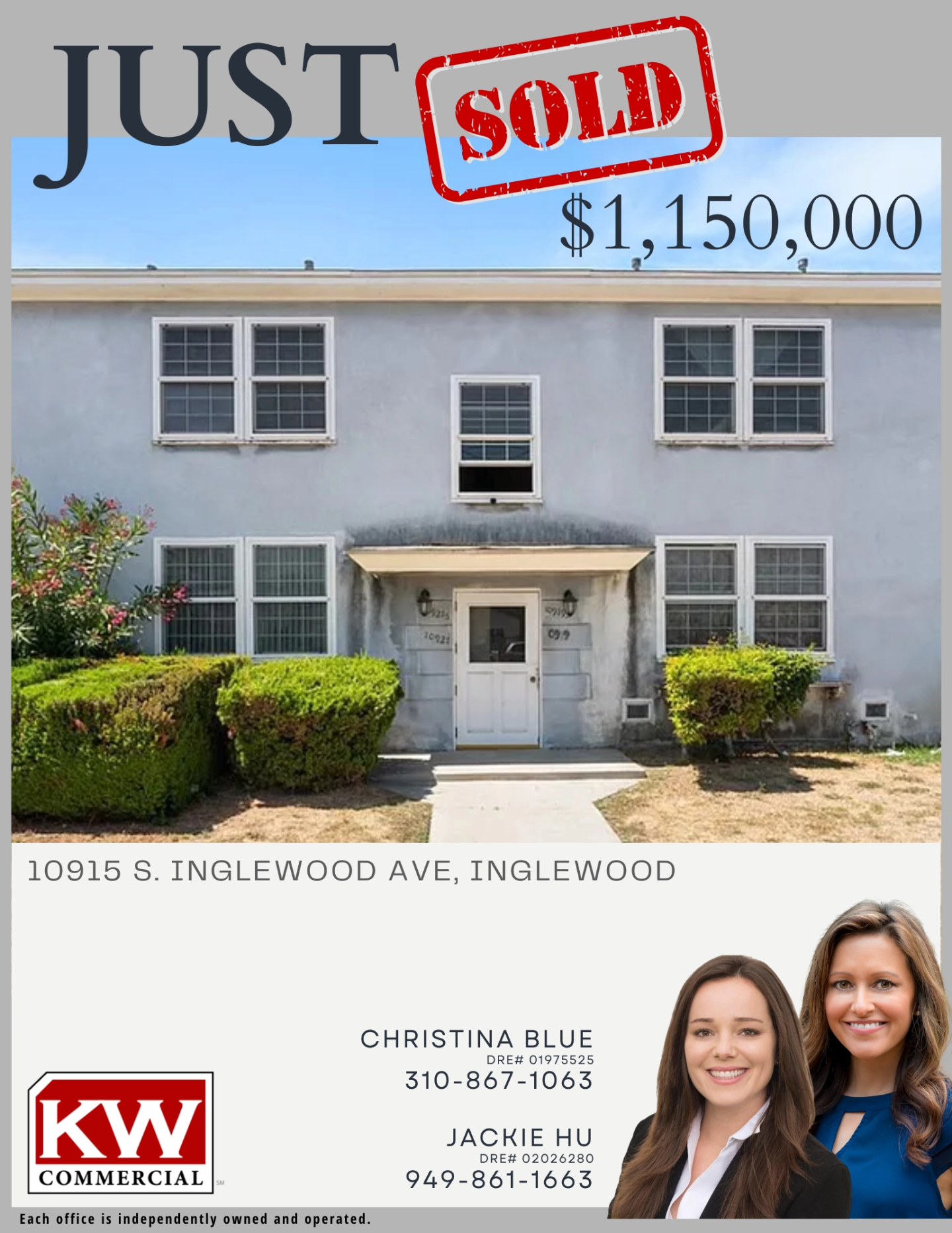 🎉 Congratulations! Christina Blue and Jackie Hu just sold this multifamily property for $1,150,000! 🏡💰 Another success story in Inglewood! 🌟
#KWSold #RealEstateWin #Inglewood #HomeSweetHome #JustSold #KWCommercial #kwcommercialsocal #kwcommercial #multifamily #commercialrealestate #commercialbroker #losangelesrealestate