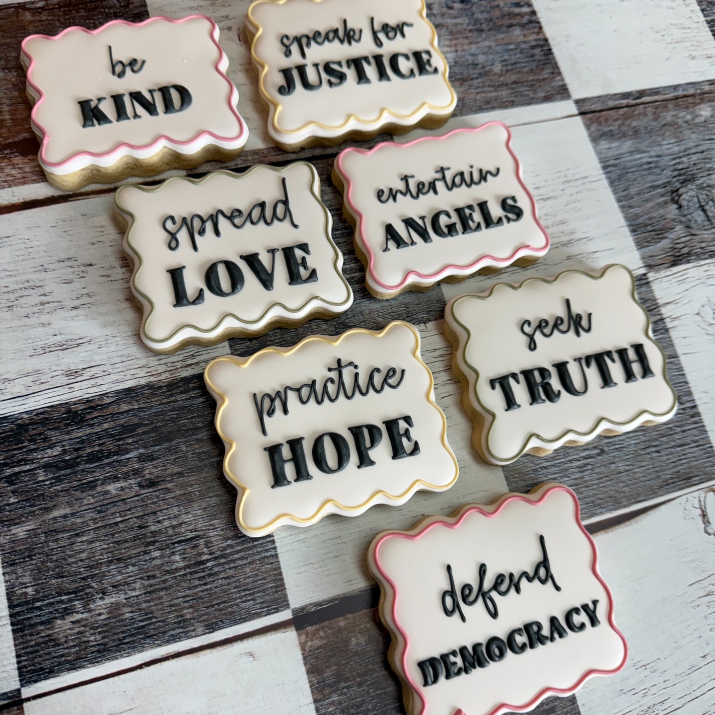 This is a cookie account, and I hope it reflects creativity, kindness, and the joy of special celebrations. Those things are part of who I am.
But they’re not all of me.
I’m also a mom, a grandma, a people pleaser, a peacekeeper, and a dog lover. And I don’t usually post personal reflections online.
But the past year has been so heavy. It’s not just one event. It’s the feeling that something essential is shifting … the rule of law being tested, our shared understanding of facts eroding, expertise often dismissed, and history rewritten. It’s watching power grow less accountable and compassion harder to find. It’s seeing immigrants increasingly turned into “the other,” spoken about with suspicion rather than dignity. Most recently, it’s witnessing what’s happening in Minnesota, where the human cost is high and our shared freedoms feel increasingly fragile.
I want to be an “upstander” – someone who tries, in small ways, to respond when something feels wrong. An upstander may write letters, call representatives, volunteer, or make donations. Today, for me, it means sharing these cookies.
This account is still about cookies and helping old dogs. That won’t change. But not speaking up has become uncomfortable.
Please.
Be kind.
Spread love.
Practice hope.
Entertain angels.
Seek truth.
Speak for justice.
Defend democracy.
I know not everyone will agree, and that’s okay. I’m not here to argue. I just wanted to share what’s on my heart.
P.S. I’m going to leave this post here without responding to comments. Thank you for the kindness and thoughtfulness so many of you bring to this space.
#somecookiesbecause_byduveen #decoratedsugarcookies #customcookies #lincolncookies #bekind