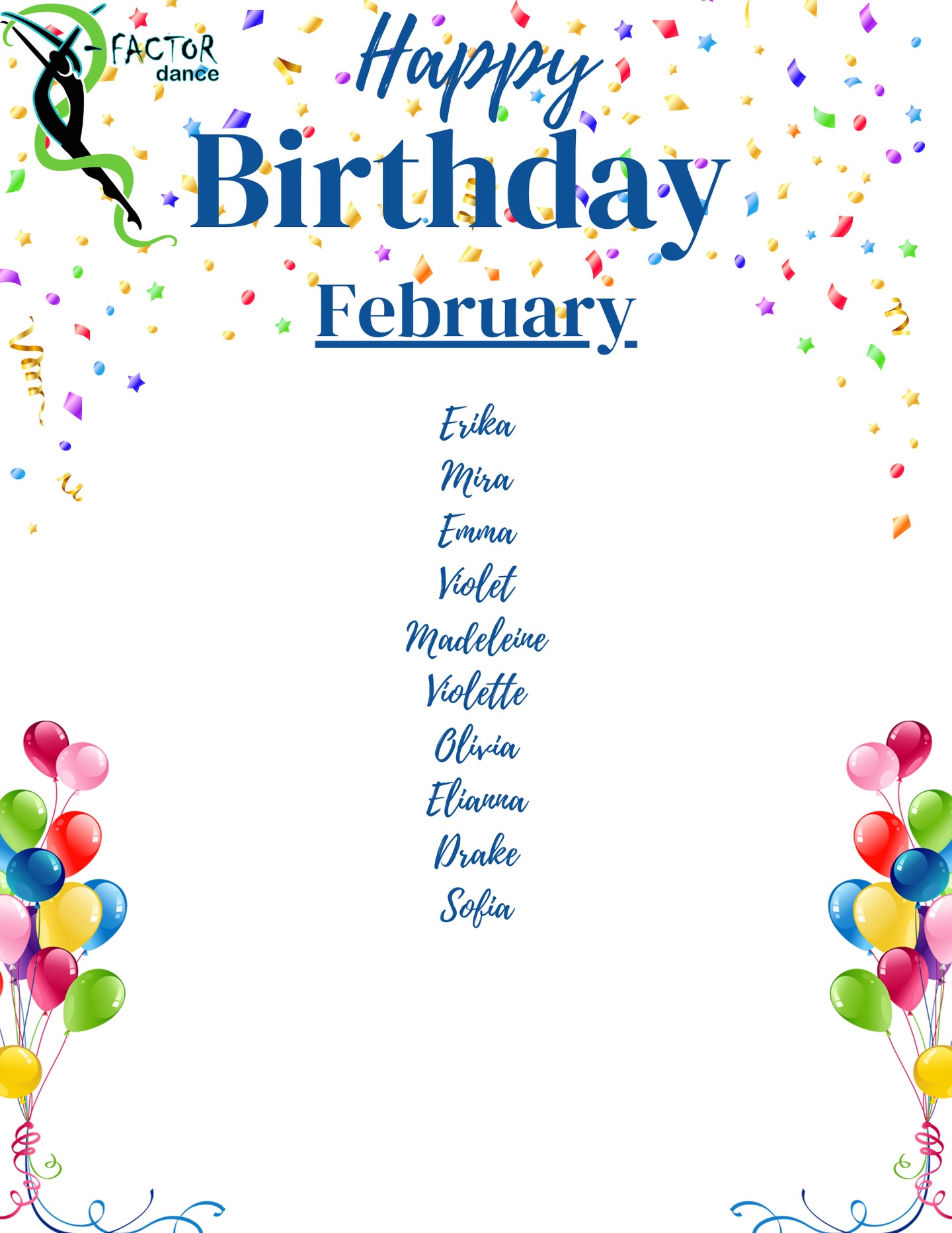 Happy Birthday to all of our February Birthdays!!! Please make sure to stop by the front desk to get your birthday box treat! 💚🥳🩵
#xfactordance #morethanjustdance #xfactorfamily #familyfriendlystudio #dance celebrationfl birthday birthdaybox birthdaytreat celebrate