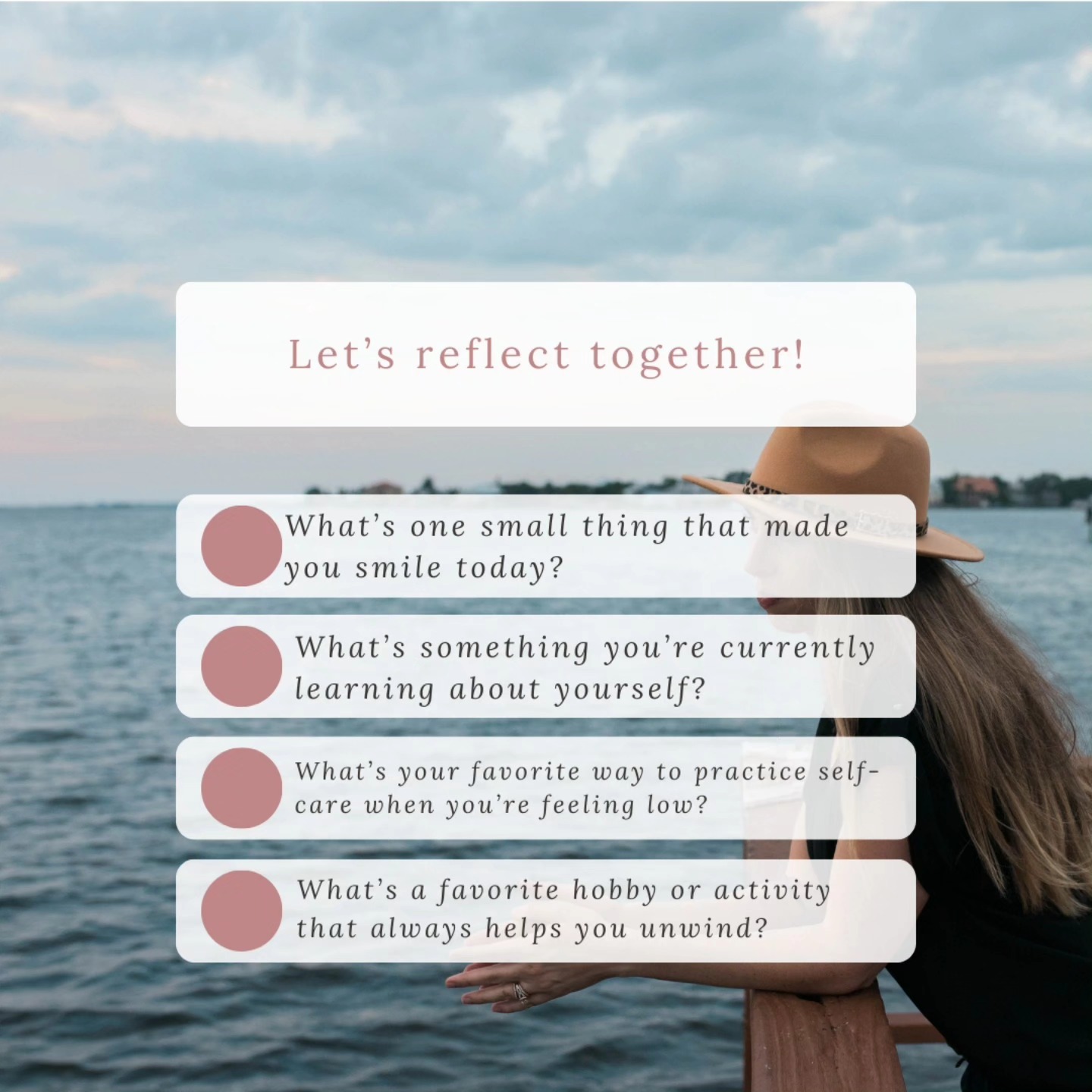 Gently inviting you to pause and check in with yourself. Whether you’re feeling grounded or a little off-balance, self-reflection can help you navigate where you’re at and where you want to go. Take a moment for you today.