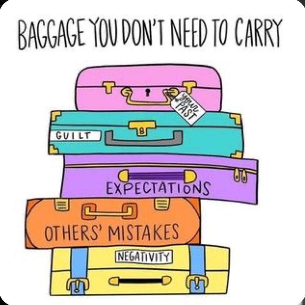 A favor saying in my home growing up was “People go to Europe with less trouble.” This was almost like a family motto, until…I went to Europe. That was then that I learn, real life was much, MUCH harder. Namely because of the “baggage” you see listed here.
This comes back to what I’ve discussed about what we can and cannot control. What we allow in our boundaries and what we don’t. Safe travels y’all!
*
*
*
*
*
*
*
*
#letitgo #noheavylifting #travellight #feelthefeels #ownyourown #rethink #reframe #smarternotharder