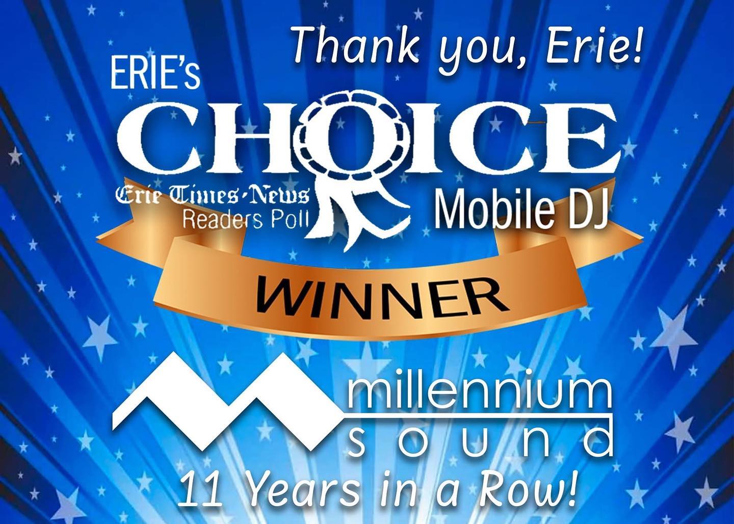 Thank you, Erie!
#erieschoice #erieschoice2022 #erieschoice2021 #millenniumsound #bestdjinerie