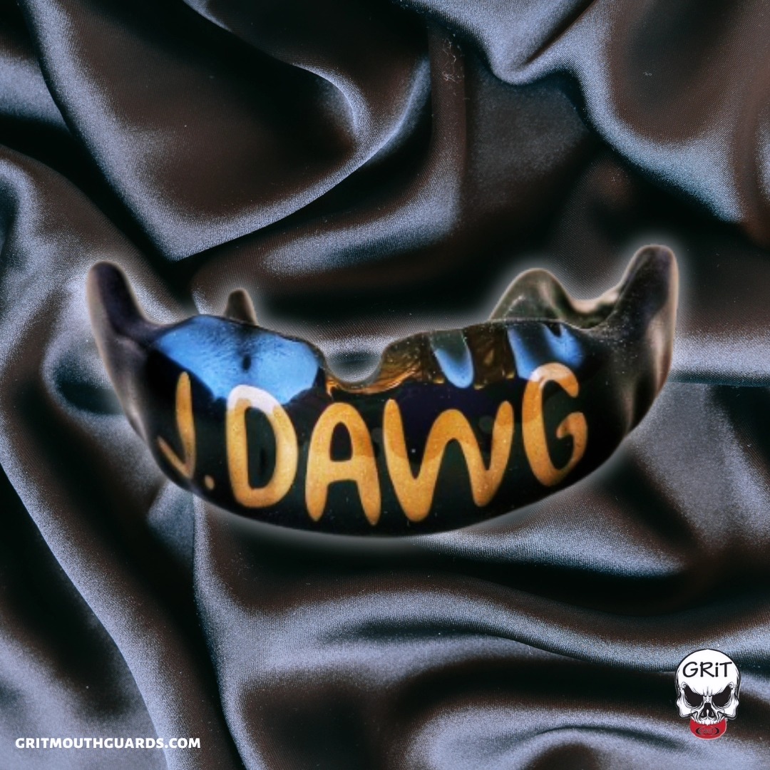 J.Dawg custom mouthguard: Solid black with J.DAWG written across the front in gold lettering. www.gritmouthguards.com
#jdawg #gritmouthguards #mouthguards #mouthguard