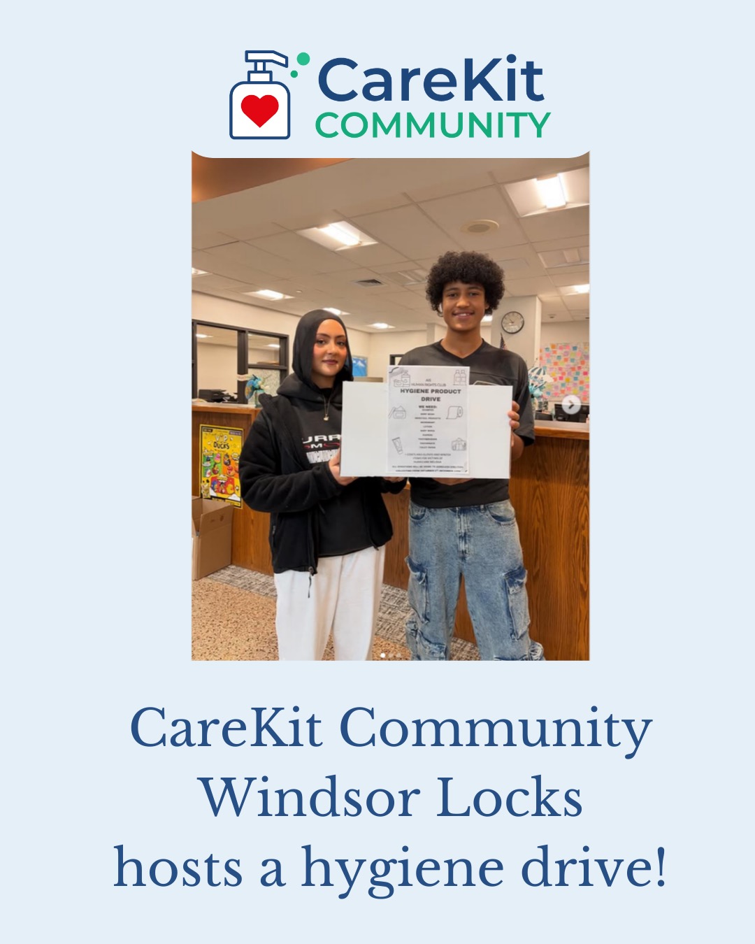 CareKit Community Windsor Locks hosted a winter hygiene drive! For more information, check out @carekitcommunitywl #nonprofits #youthempowerment #serving #hygiene #hygieneinsecurity #hygieneproducts