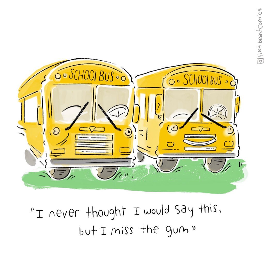 Virtual learning can have some unintended consequences ๐ข๐
.
.
#illo #visualsnack #comix #virtuallearning #schoolbus #school2020