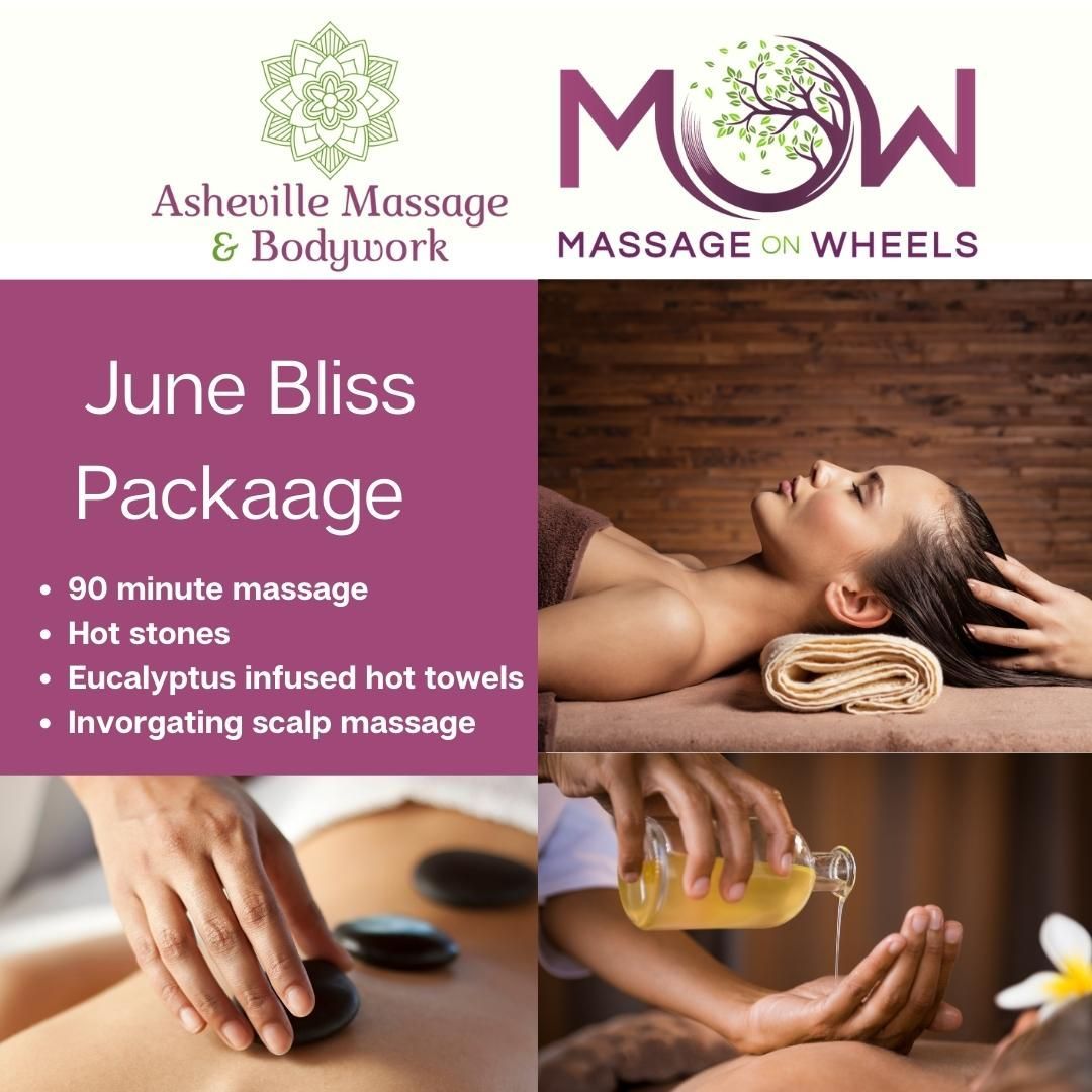 Summer time and the living is easy. Indulge in our June Bliss Package of the Month! Enjoy a 90 minute massage along with our most popular enhancements: hot stones, eucalyptus infused hot towels, and Invigorating scalp massage for only $180. Link in bio or call 828-357-4019 to schedule your appointment.