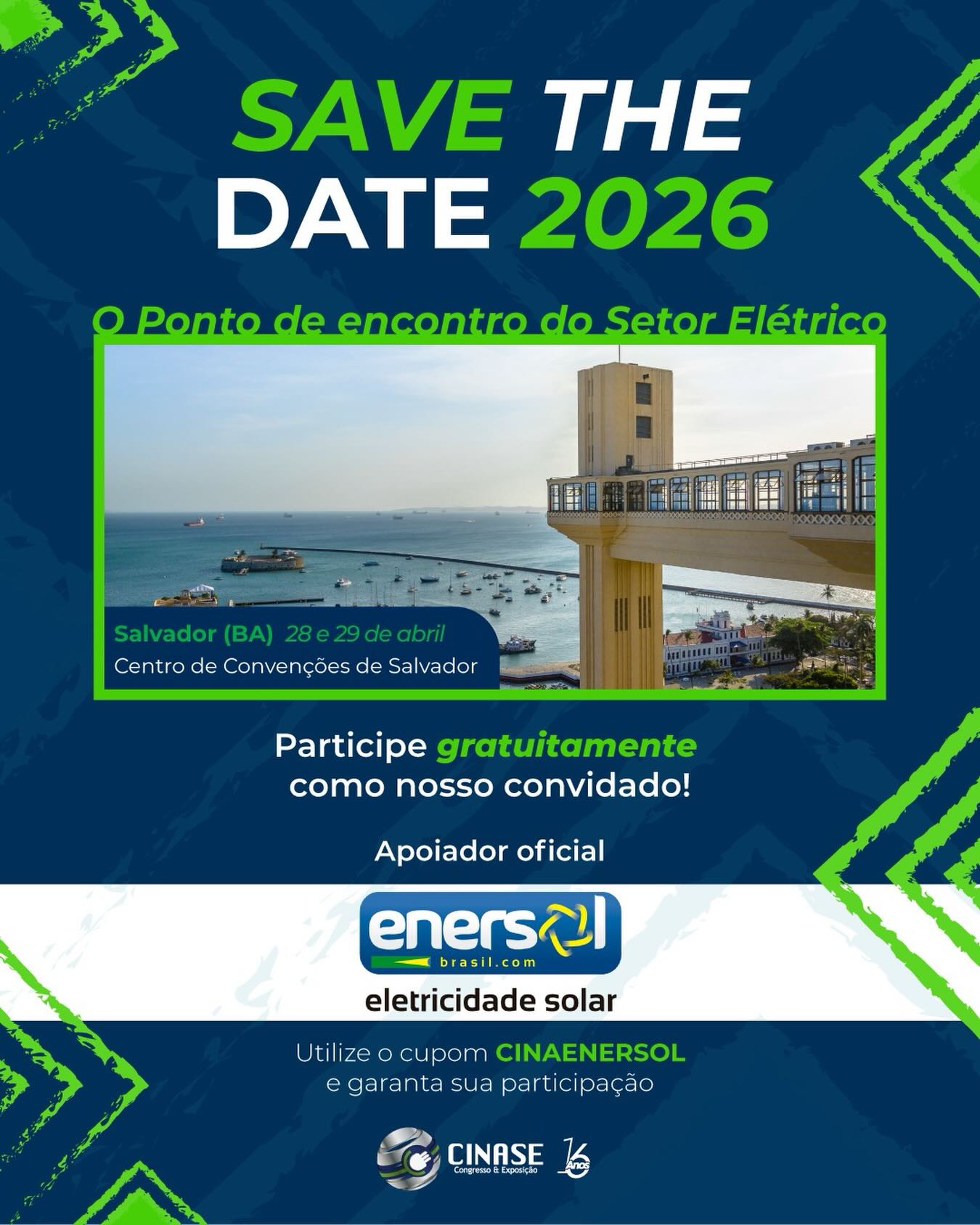 A Enersol vai estar onde o futuro do setor elétrico acontece.
No CINASE Bahia 2026 — o maior evento itinerante de apacitação técnica da América Latina — estaremos presentes para trocar experiências, aprender e evoluir junto com quem movimenta o setor.
Serão mais de _21 horas de conteúdo_, debates com 50+ _especialistas_ e temas que já moldam o agora, como energias renováveis, digitalização, armazenamento de energia, inovação, tecnologia elétrica e atualizações de normas.
🎟️ Garanta sua participação gratuita com o cupom CINAENERSOL.
🔗 Página do evento e link para inscrição: vide link da bio.
⏳ Vagas por tempo limitado!
O valor normal para profissionais é de R$240. Não deixe para depois.
