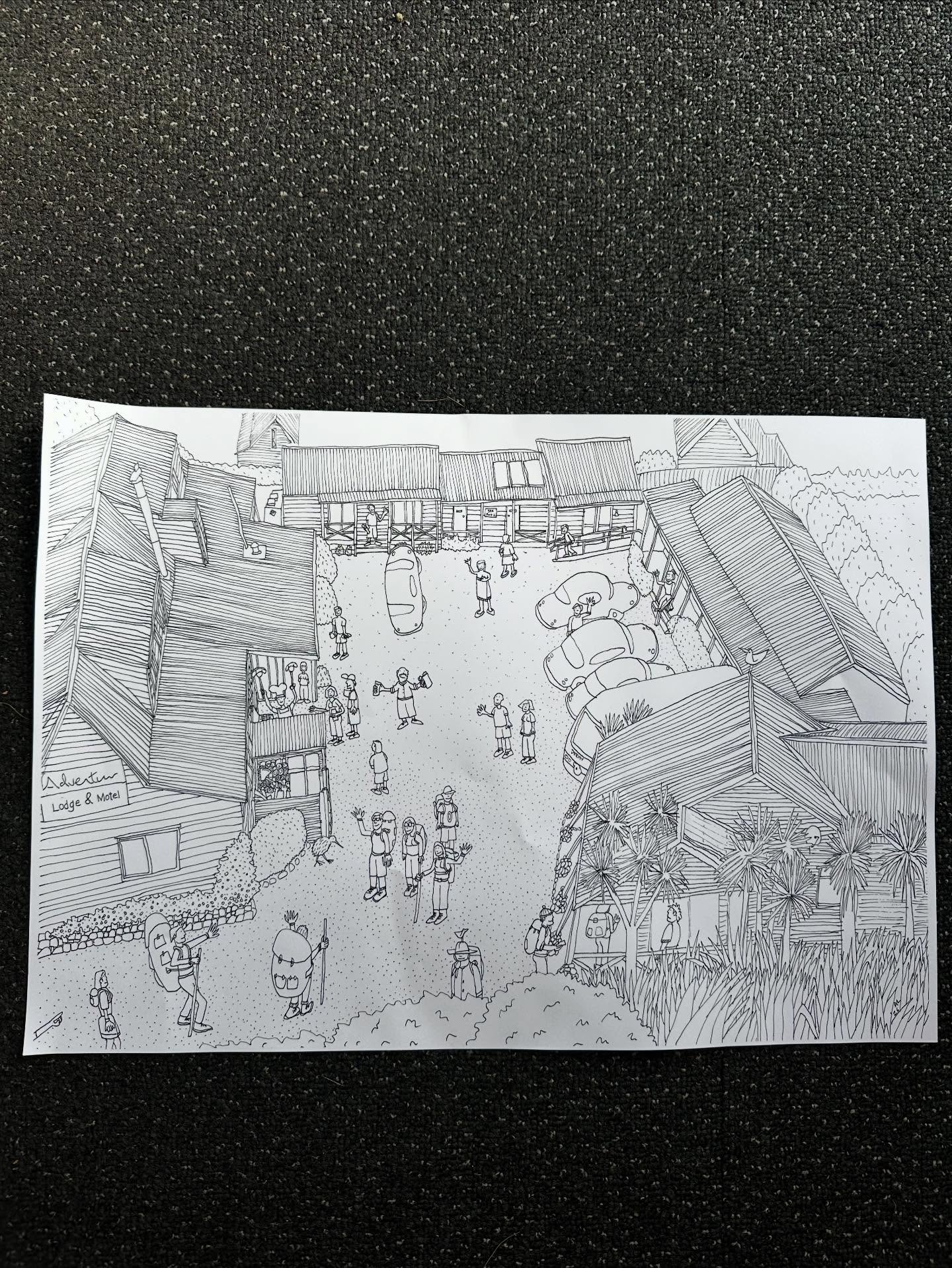 A great drawing of Adventure Lodge by our guest! Free for guests to colour in 🎨🖌️