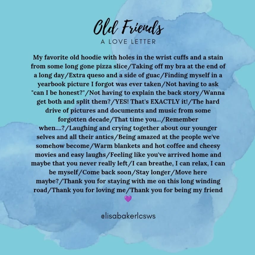 "Understand that friends come and go, but for the precious few you should hold on. Work hard to bridge the gaps in geography and lifestyle because the older you get, the more you need the people you knew when you were young." - Baz Luhrmann
#therapyfortherapists #friendship #chosenfamily #journaling #gratitude