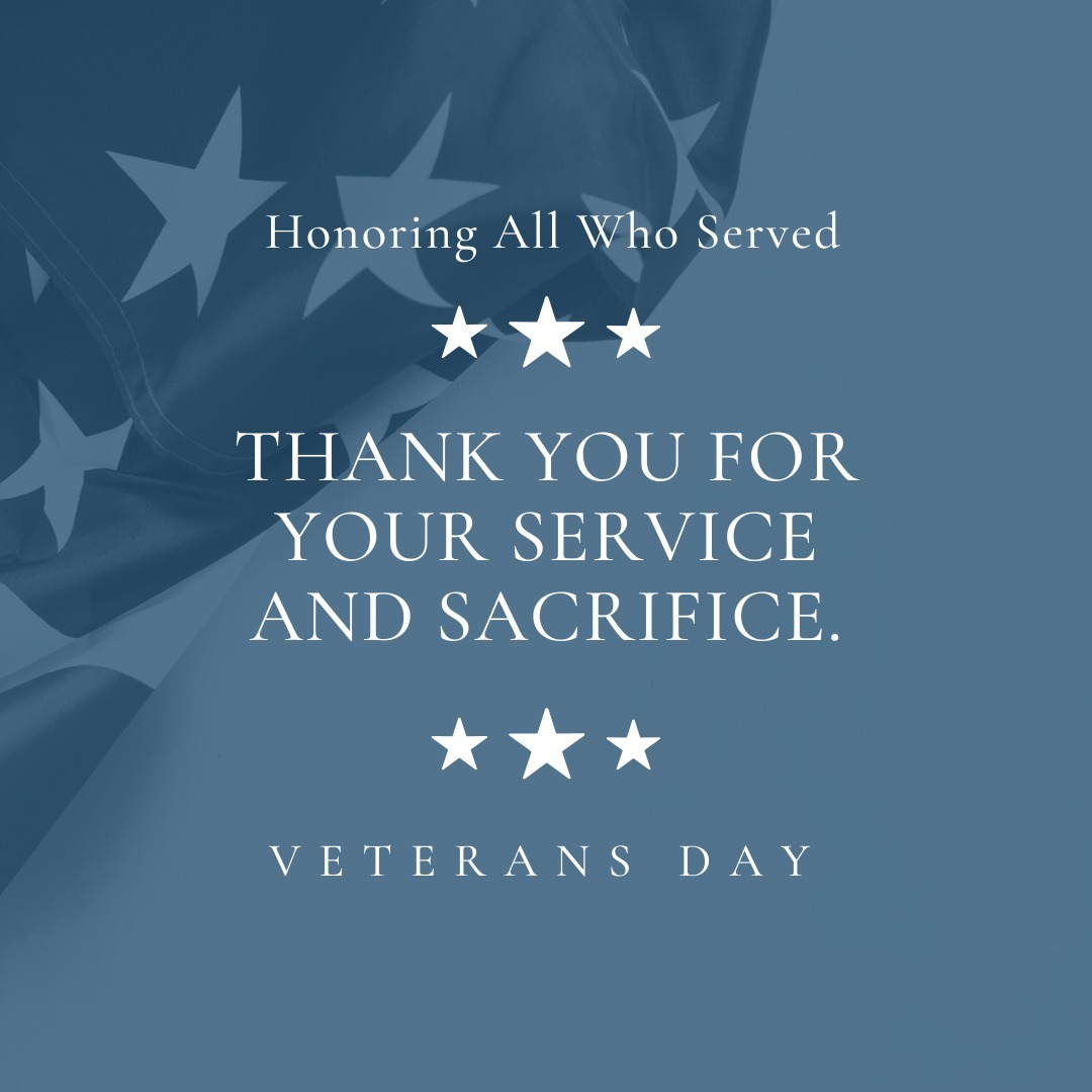 Today we honor the brave men and women who have served in our Armed Forces. Your sacrifice, courage, and dedication to protecting our freedom will never be forgotten!
To all veterans - those still with us and those we've lost, those serving at home and abroad, those who served in times of peace and times of war - THANK YOU!
To the families who support our service members: your strength and resilience are equally vital to our nation's foundation. Thank you for the sacrifices you make every day.
#VeteransDay #ThankYouForYourService #HonorOurVeterans #VeteransDay2024 #NeverForget #AmericanHeroes