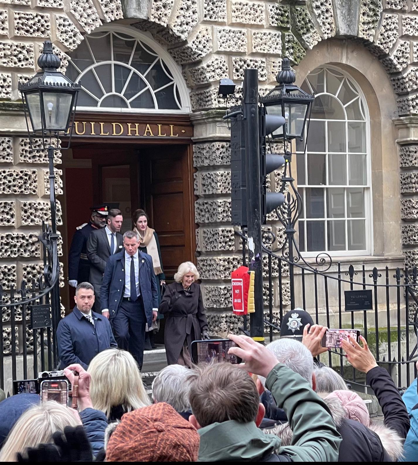 Queen Consort Camilla visiting Bath today. Very enthusiastic crowd on rather cold and damp day
