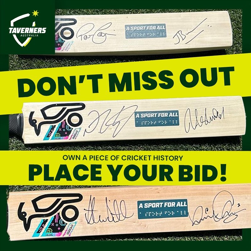 Kohli, Smith, Lyon and more... SIGNED BATS UP FOR GRABS!
Thanks to a generous donation from Australian cricket great Nathan Lyon (@cricketaustralia National Ambassador for Cricketers with a Disability), we’re thrilled to announce that these one-of-a-kind signed cricket bats are now up for grabs in our exclusive online auction! 🎉🔥
Celebrate this historic Australia v India 2024/25 Summer of Test cricket and help us raise funds for cricketers with a disability.
🏏 How to Participate: Simply visit our auction page (link in bio), place your bid, and you could be the lucky winner!
🏏 Don’t Miss Out: The auction closes at the end of the month, so act fast to secure your bid!
🖤 Which cricket legend’s signature will you add to your collection?
#CricketAuction #SignedCricketBats #CricketMemorabilia #OnlineAuction #BidNow #DonateToday #ASportForAll #ASportingChance
*Auction closes 11.30pm AEDT, January 31st 2025. All bats are framed and have a Certificate of Authenticity.