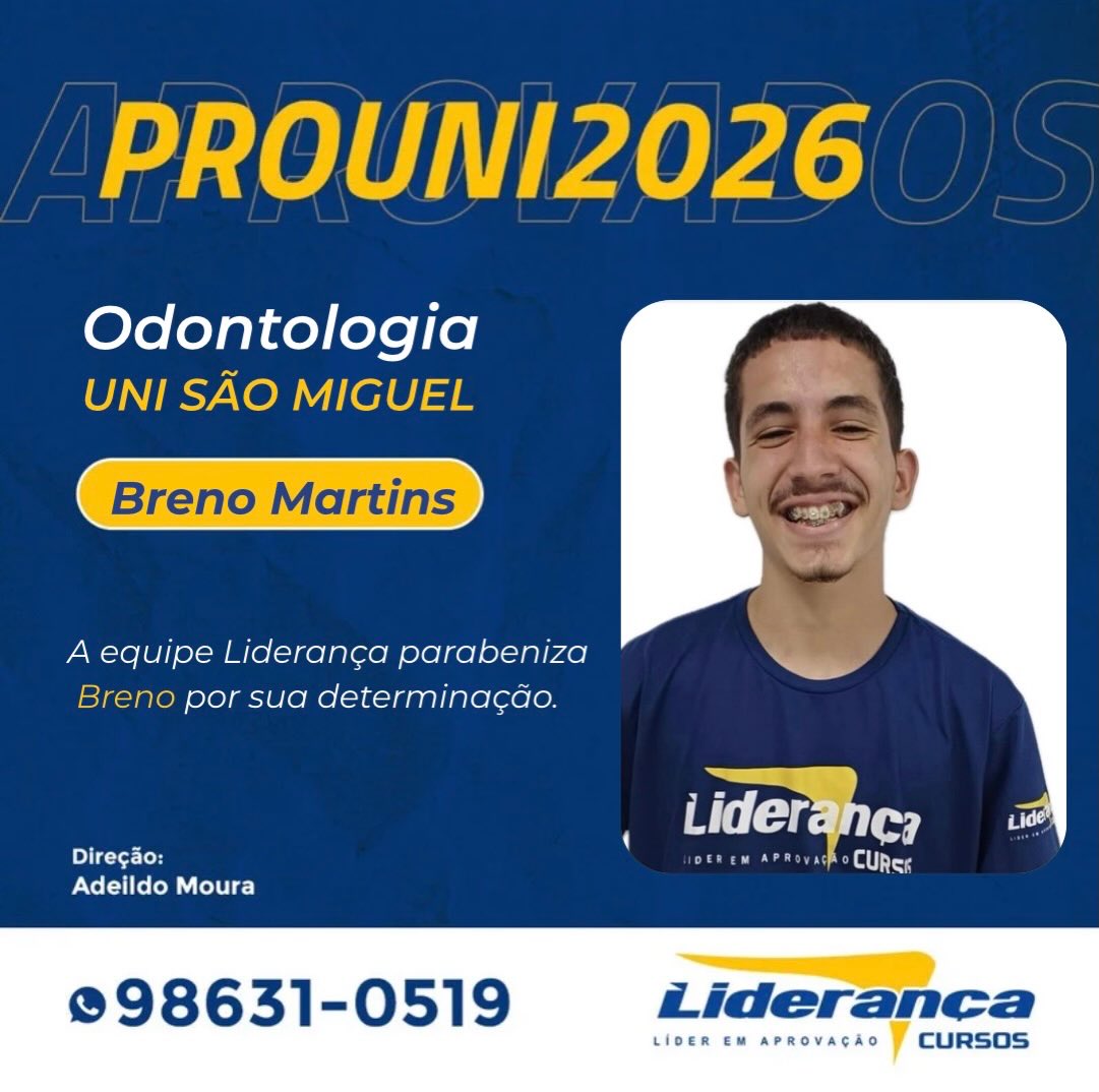 Parabéns Breno 👏
Sua aprovação é um reflexo de todo o seu empenho e dedicação durante o ano de 2025! 🙌
Torcemos muito pelo o seu sucesso 🙏🏻
Você é um exemplo! 🫶🏻