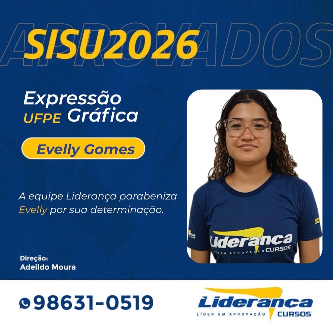 Parabéns Evelly 👏
Sua aprovação é um reflexo de todo o seu empenho e dedicação durante o ano de 2025! 🙌
Torcemos muito pelo o seu sucesso 🙏🏻
Você é um exemplo! 🫶🏻