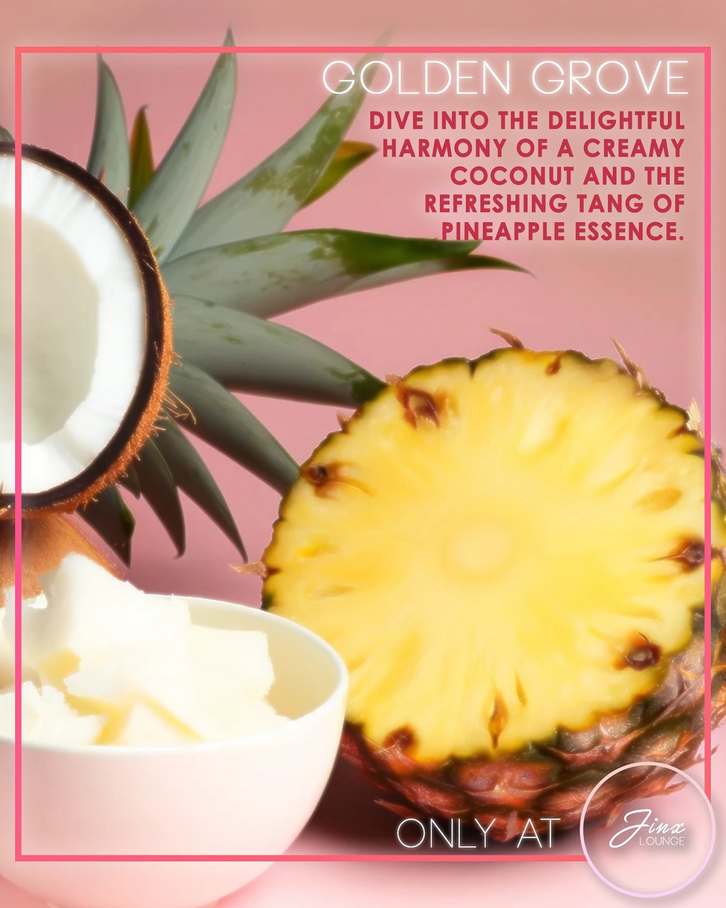 Say Hello To: Golden Grove 🍹
A favourite off our Hookah Masters Menu: Dive into the delightful harmony of creamy coconut and the refreshing tang of pineapple essence. This blend captures the essence of tropical paradise, whisking you away to sandy beaches and sun-drenched shores with every puff.
Come in and try it out for yourself ✨
#jinx #jinxlounge #mixologist #piñacolada #coconut #pineapple #loungefavorites #toronto