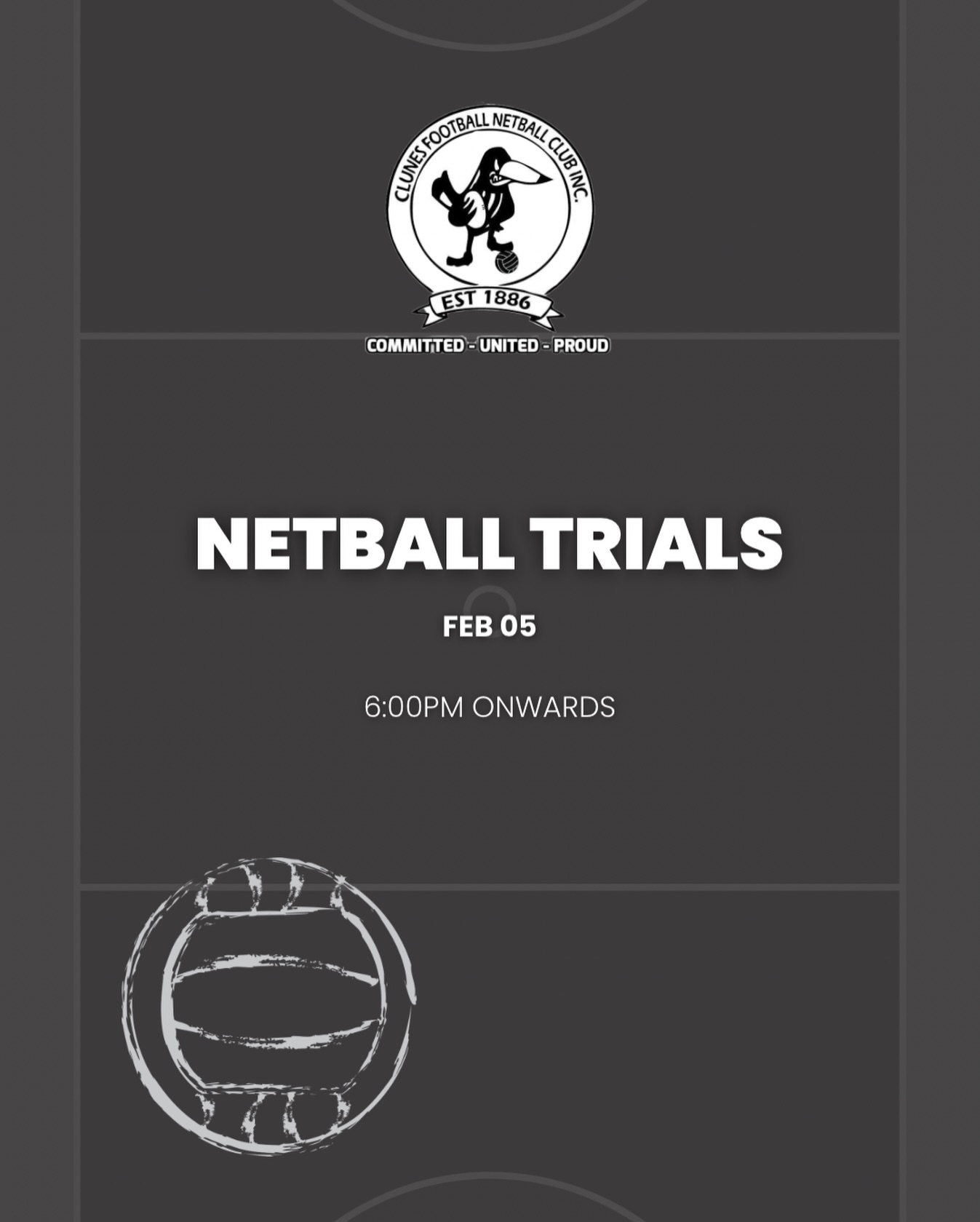 🏐 Netball Trials – Thursday 5 Feb | Clunes
Netball trials are happening this Thursday 5 Feb in Clunes! New players are very welcome, and we encourage all players intending to play this season to please be in attendance.
Bring a friend, dust off your netball shoes, and join the Clunes FNC community!! 🖤🤍
