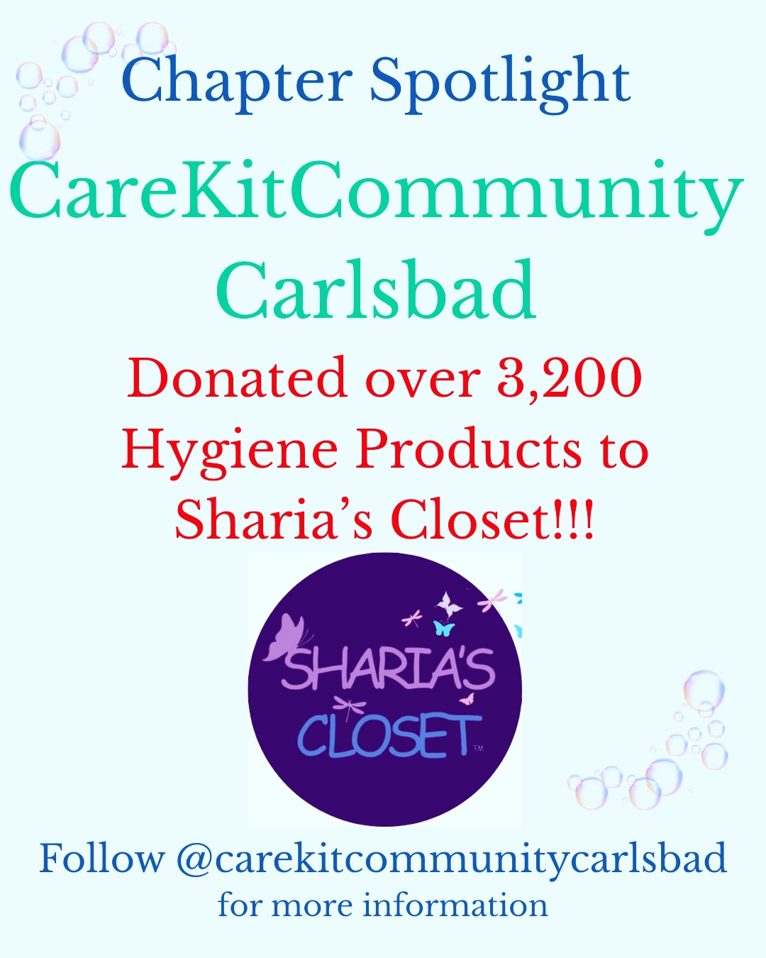 CareKit Community Bakersfield donated over 3,200 products to Sharia's Closet! What an amazing first drive! Thank you for supporting the Carlsbad Community! #shariascloset #carlsbad #hygiene #hygieneproducts #nonprofits #youthempowerment