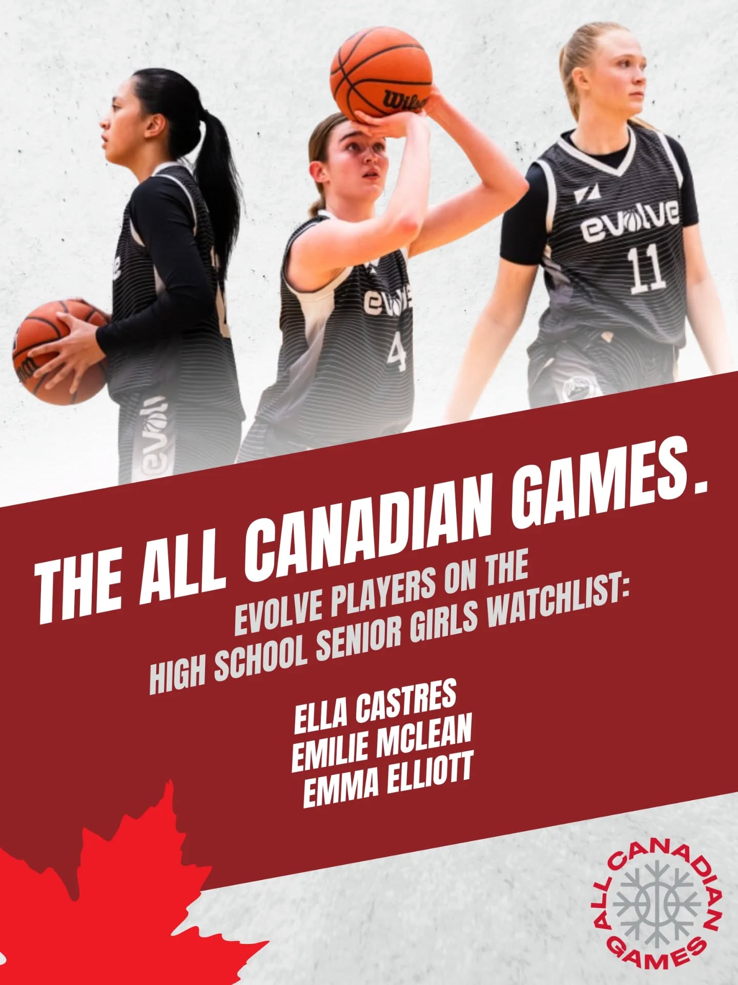 Congratulations to our Evolve Girls athletes on being named to the All-Canadian High School Seniors Watchlist 🇨🇦
Ella Castres
Emilie McLean
Emma Elliot
Your work ethic, consistency, and commitment to the process have put you in position to compete for a roster spot at the All-Canadian Games.
This is earned, keep building. 💪🔥