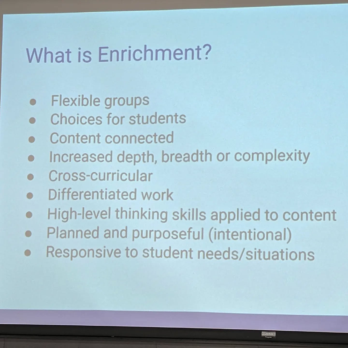 Sitting in PD today in preplanning. These traits are being applied to "enrichment" but they're exemplary of good design- I see choice, autonomy, connections, affiliation, and content and substance. Enrich the learning for all students with options like these.