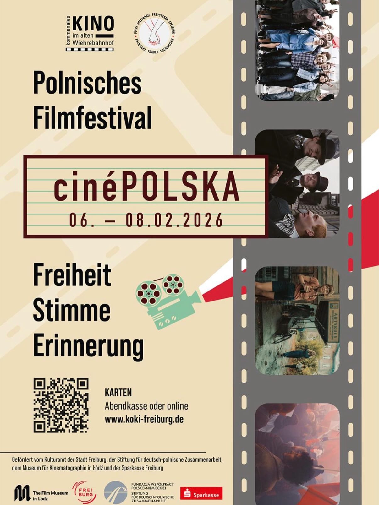 @koki_freiburg @polki_solidarnie_freiburg
CINÉPOLSKA
FREIHEIT. STIMME. ERINNERUNG.
06.-08.02.2026
Drei Tage polnische Filmkunst eröffnen einen lebendigen Dialog zwischen Film, Geschichte, Kultur und gesellschaftlichen Fragestellungen. Die ausgewählten Werke blicken dabei nicht nur auf die Vergangenheit zurück, sondern verhandeln Themen von brennender Aktualität – insbesondere Frauenrechte, Gleichberechtigung, Migration und die Suche nach Identität. Vor dem Hintergrund gegenwärtiger politischer Entwicklungen und dem Erstarken rechtskonservativer sowie nationalistischer Strömungen wird deutlich, dass Freiheit und Gleichstellung keine Selbstverständlichkeiten sind.
Meine Highlights:
💥Sa 07.02. 14-16 Uhr Panel ZWISCHEN EMANZIPATION UND TRADITION – FEMINISMUS IN DEUTSCHLAND UND POLEN und runder Tisch mit @marta_dzido & Birgit Heidtke @femwerkstattfr & Tatiana @ultra.222 -> EINTRITT FREI & 💝-liche Einladung!!!
💥Sa 19:30 Film DIE FRAUEN DER SOLIDARNOŚĆ (SOLIDARNOŚĆ WEDŁUG KOBIET)
Im Anschluss an die Filmvorführung findet ein Gespräch mit den Regisseur*innen Marta Dzido und Piotr Śliwowski statt, moderiert zweisprachig von mir.
Checkt unbedingt das Programm aus!
💥✨💥✨💥✨💥✨💥✨💥✨💥✨💥✨💥✨
Gefördert vom Kulturamt der Stadt Freiburg, der Stiftung für deutsch-polnische Zusammenarbeit, dem Museum für Kinematographie in Łódź und der Sparkasse Freiburg