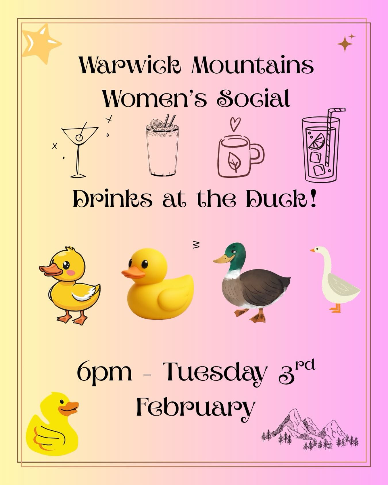 Join us for the first women’s social of the term :) Tuesday at 6pm at the Duck!
