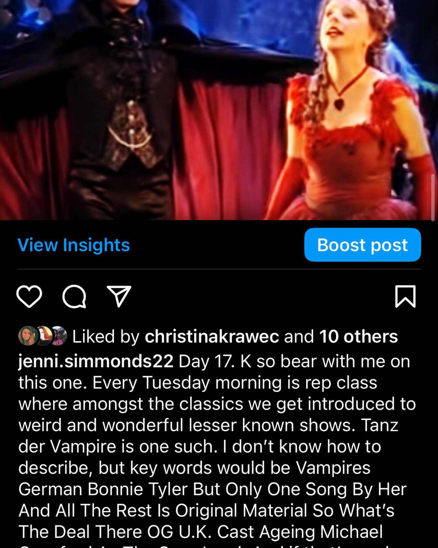 Life is very weird. At Central I learnt about this crazy musical called Tanz der Vampire that is super niche and unsuccessful here but INCREDIBLY popular in Germany (see this old post of mine). Anyway two years later and guess what I’m rehearsing for the cruise right now 😆😆 ‘Draußen ist freeeiiiheit’ Please someone let David Merriman know! 😆😆 *UPDATE* Someone currently studying at Central has immediately told me she IS LETTING HIM KNOW. I love this so much 😆❤️