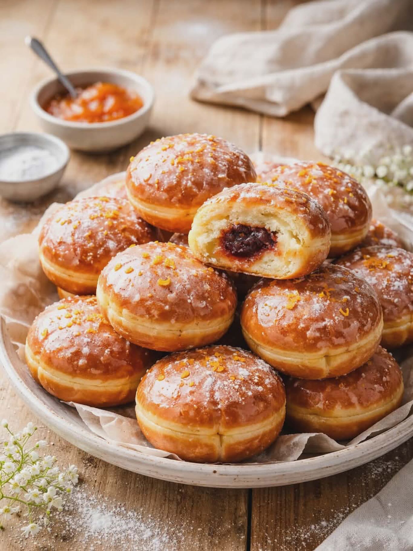 Złociste, miękkie i jeszcze lekko ciepłe… 🍩✨
Domowe pączki z puszystym środkiem i porządną porcją nadzienia – takie, które zostawiają cukier puder na palcach i uśmiech na twarzy. Glazura delikatnie chrupie, skórka pachnie wanilią i cytrusową nutą, a w środku czeka słodka niespodzianka.
Bo najlepsze rzeczy powstają w domu z prostych składników i dobrego serca. 🤍
Kto bierze pierwszego? 😋