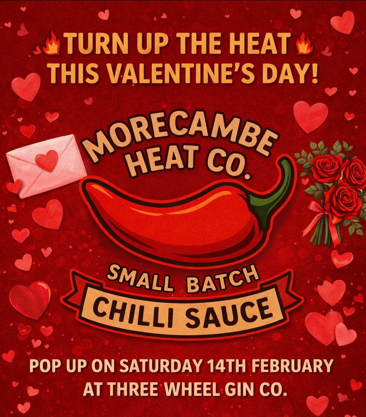 This Saturday, things are getting hot in the shop 🔥
We’ve got @morecambe_heat_co popping in on Saturday with their chilli sauces, all lovingly made right here in Morecambe 🌶️❤️
Bring your date, your mates, or just your love for chilli 😏
Tag someone who likes it hot 🌶️💋
