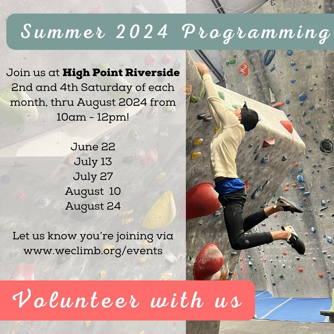Join us!! 🤘🏿🤘🏾🤘🏽🤘🏼🤘🏽🤘🏾🤘🏿
Interested in being a WeClimb mentor but unsure where to start?? ✨Come hang out with us✨ during our summer gym sessions!
Meet us at @highpointriverside for a morning of hanging around, problem solving, and playing some games on the routes. It’s low key, and mega rewarding.
See you there 😎🤩🧗🏾♂️