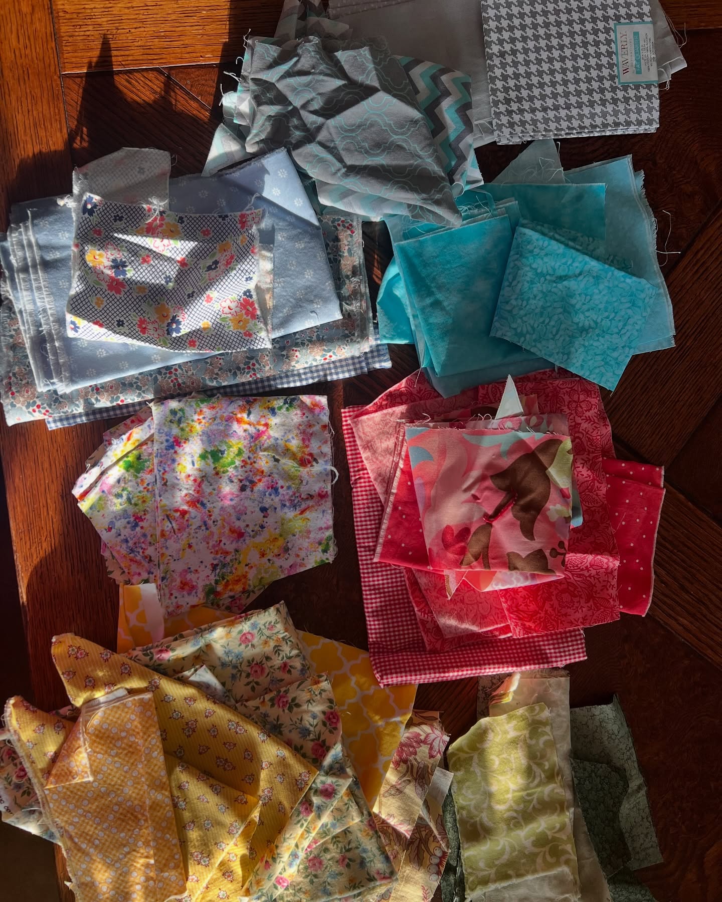 My Mom just sent the first lovely picture. She is participating in the Boho Heart sew-a-long (yay!) and wasn’t sure she had much fabric. When she went through her studio, she found these leftovers from mask making and repairing her grandmother’s quilt. What great stories to weave into your quilt! How is your fabric hunt going, friends? You will need approximately 18 fat quarters for the blocks. Once you decide your color palette, you can easily add more along the way. #bohoheartquilt