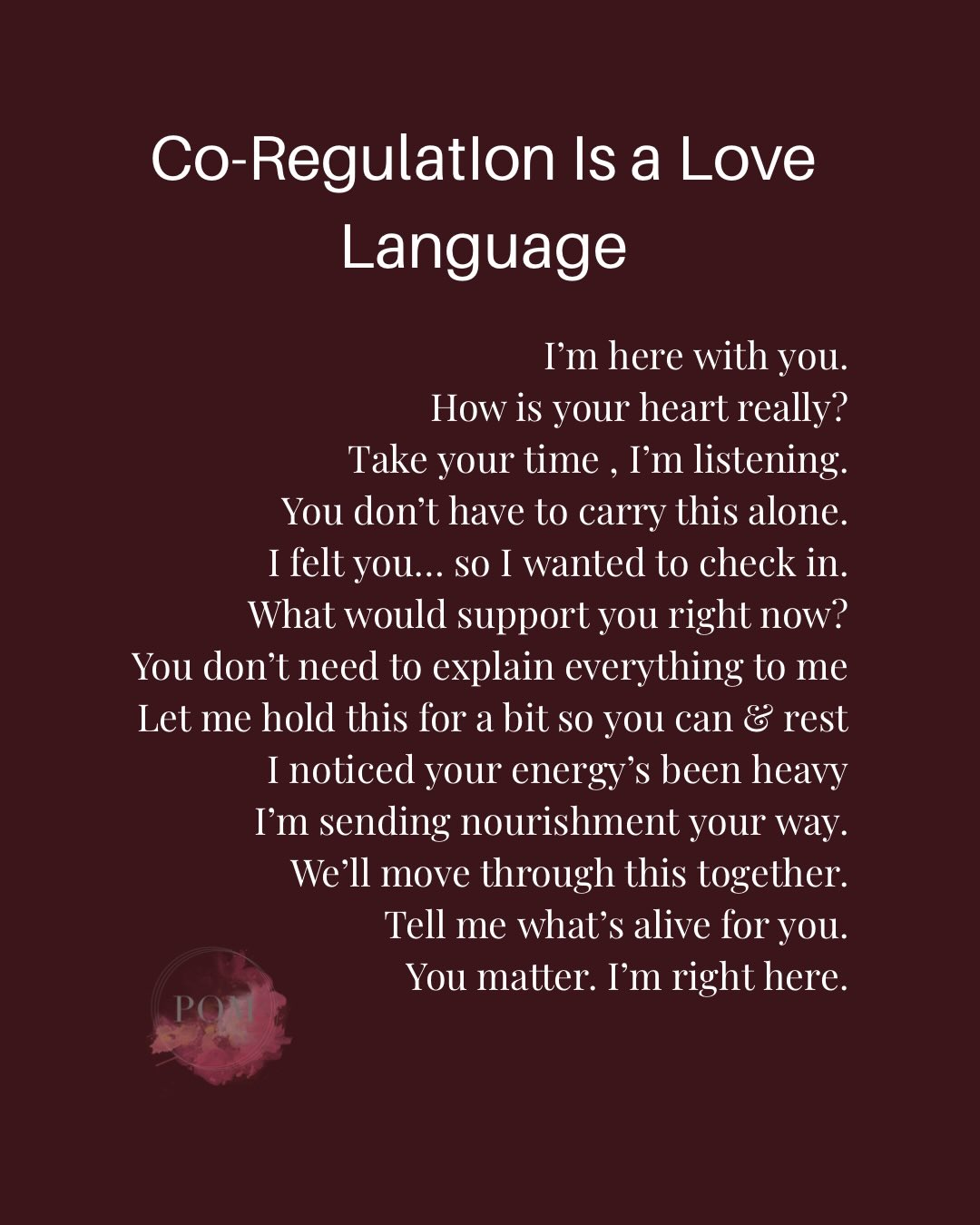 The universal language of the nervous system?
LOVE.
Co-regulation is what happens when we attune to each other & our internal worlds start to resonate together. Our biology is designed perfectly to do this through connection, mirroring, and the social connection.
Needing support doesn’t make you needy.
It makes you human.We are wired for connection, simple as that.
Even if you regulate well on your own, your nervous system still longs for safe with others.
When life feels overwhelming, the presence of a regulated person can bring you back to safety. This will soothe emotions, yes, but in addition will support healing in the brain and body, through powerful chemicals like oxytocin and reduced inflammation.
What are the words, actions or behaviours that make you feel seen, heard and understood ?
What feels like love?
Tell me below 🤍
.
#playgroundofthemind #coregulation #nervoussystemhealing #healing #connection