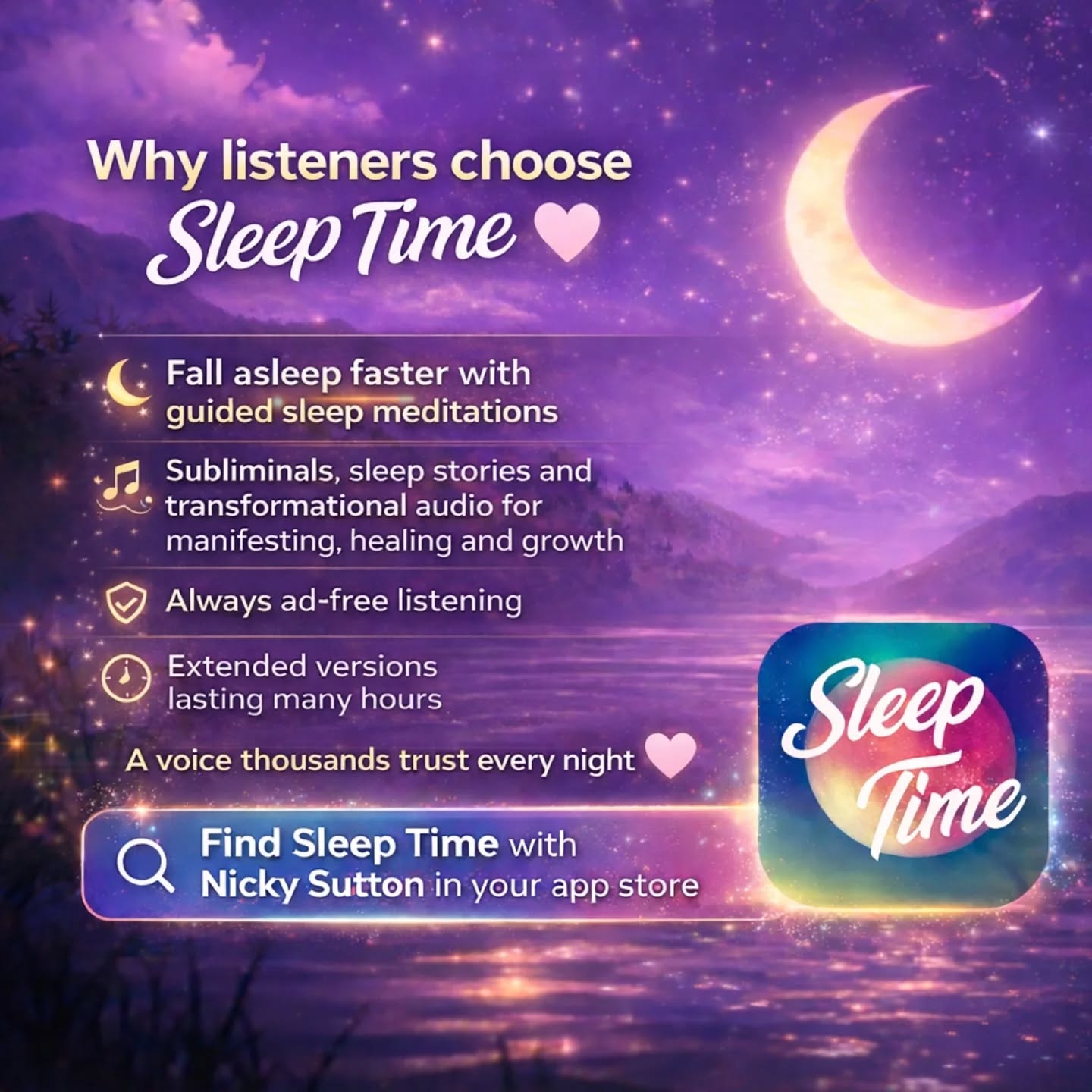 Try my Sleep Time app tonight 🌙 to help you fall asleep faster ✨
Link in my bio.
Lots of love! ❤️
#sleeptime #sleepapp #sleepmeditation #sleepwell