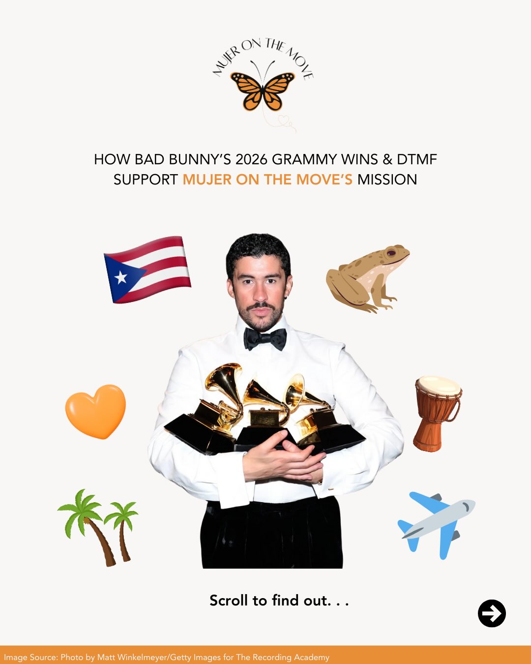 We believe Benito aka @badbunnypr is a MOTM Aventurero at heart! 🧡🫶🏻
Scroll to find out why we believe his @grammys wins last night and his DTMF album & tour support MOTM’s mission to empower Latinas & women (21+) to travel to Latin America (LATAM), intentionally, joyfully, safely✈️🇵🇷🇲🇽🇨🇴🇨🇷🇸🇻🇧🇴
SAVE & SHARE this post with an Aventurera you’d take to Puerto Rico with you 😍✈️. Also, know that MOTM will be there this 2026, more details soon! 🇵🇷✨
#badbunny #MujerontheMove #femaletravel #latinaswhotravel #travel