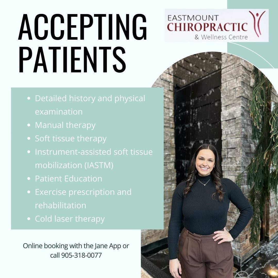 Exciting clinic update!! ✨ For the final months of my internship, I will be accepting patients at @eastmount_chiropractic under Dr. Tony Anziano and Dr. Chris Bozzo from January to May 2024. You can use the link in my bio to book an appointment or call the clinic at 905-318-0077.