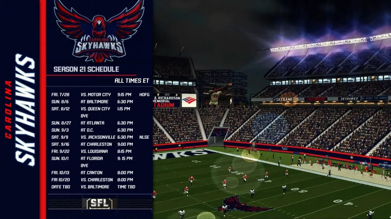 Here is the schedule for the #SkyGang in Season 21. Join us so you can #HawkUp while we continue showing the @simulationfl that #NoOneOutPizzasTheHawks!!! And don't forget that #WeWantTheSmoke