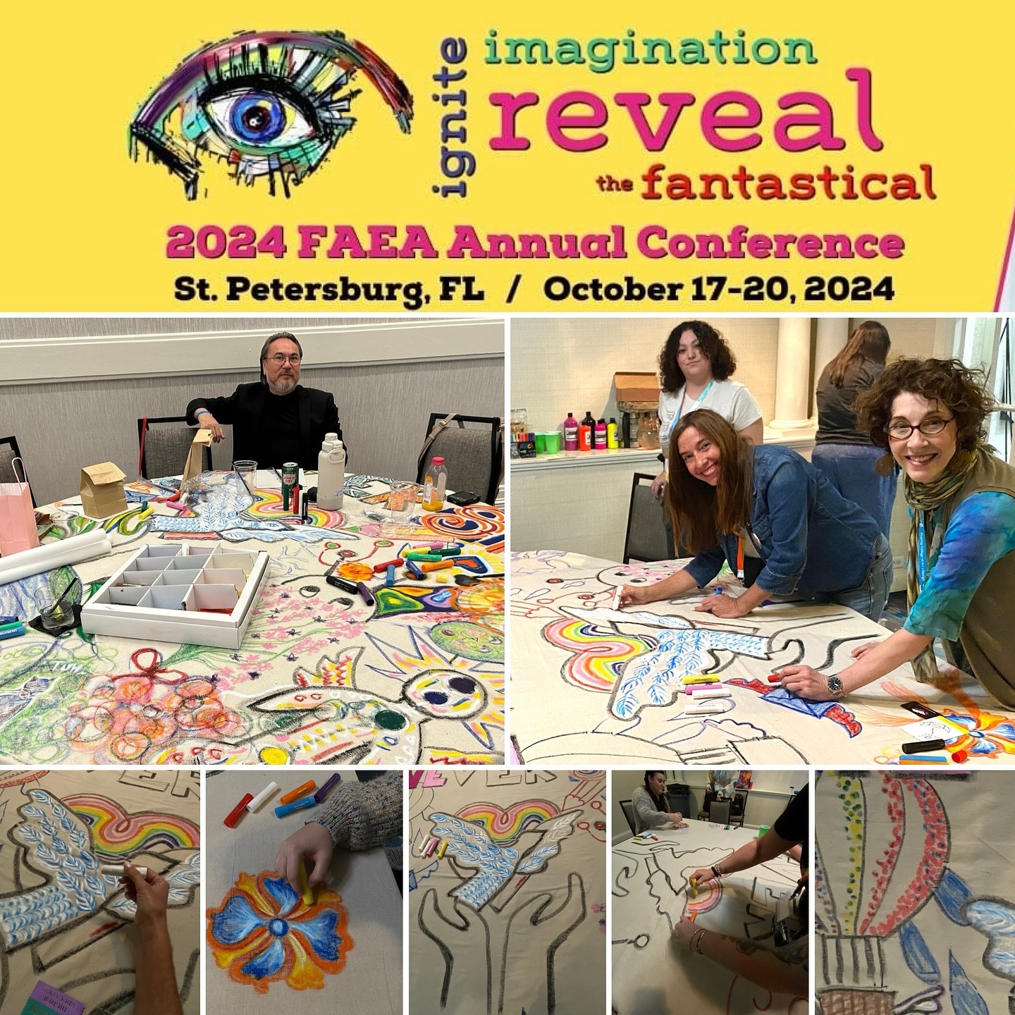 In the Art Happenings conference rooms art educators create Art Advocacy Campaign Flags at the 2024 FAEA Annual Conference in St. Petersburg , Florida. #2024faea