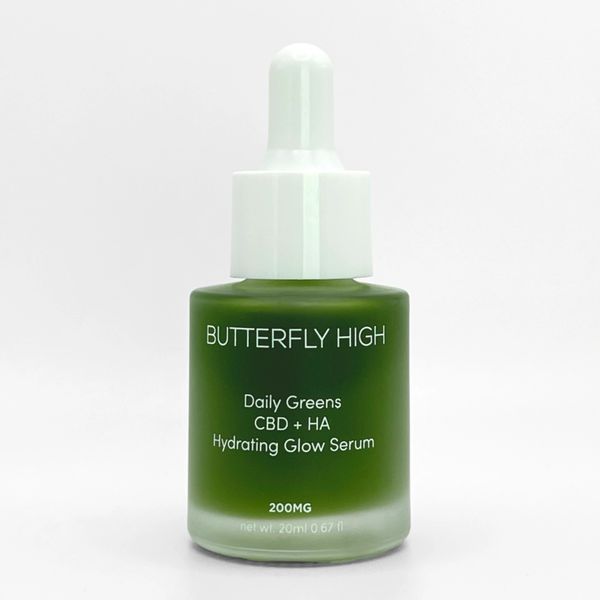 Daily Greens CBD + HA Hydrating Glow Serum
Clean & Green Beauty // Vegan and Cruelty-free
This hydrating and calming serum is packed with super antioxidant mixed berry oils, leaving the skin nourished and refreshed. The mixed berry base carries hydrating hyaluroinc acid and anti-inflammatory CBD directly to the skins epidermis. With only 10 ingredients, cherries, blackberries, apricots, cranberries, grapes, and rosehips oil work together with CBD + HA to create a flourishing skin barrier.
Ingredients: cherry kernel oil, blackberry seed oil, apricot kernel oil, cranberry seed oil, grape seed oil, rosehip oil, cannabidiol (CBD), dl-alpha tocopherol, blue tansy flower oil.
Directions: Apply serum morning and night on cleansed, fresh skin. Add a few drops to the fingertip, or directly to the skin, and gently work into the face. Roll it into skin with a jade roller or gouche for additional penetration and anti-inflammatory effects.
https://butterflyhighskin.com/shop-1/ols/products/cbd-ha-berry-serum
