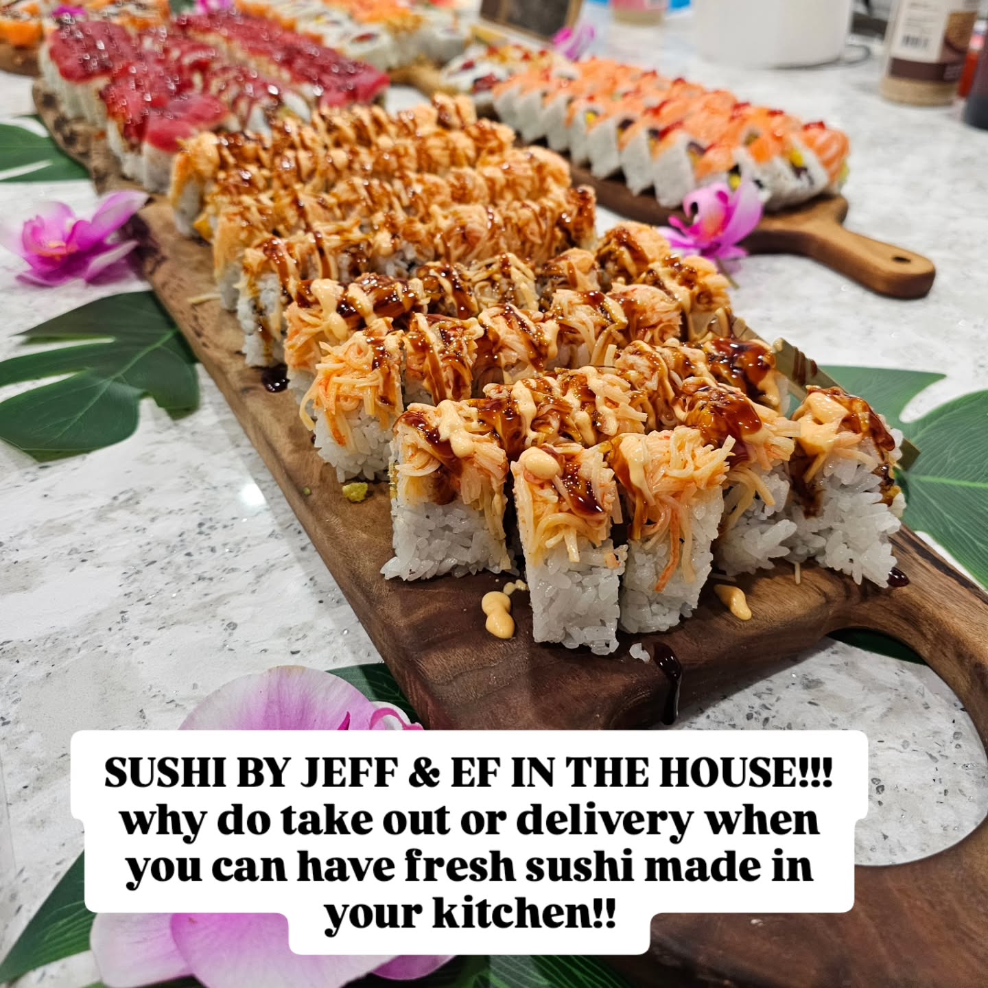 Why do take our or delivery when you can have fresh sushi made in your home kitchen?!!! Great for #bacheloretteparty #vacationtime #private dinners in #destin #30asushiparties