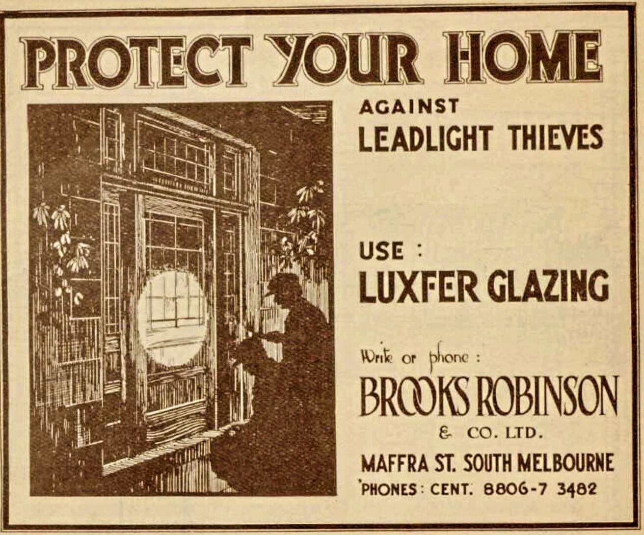 Leadlight thievery!
A. Ikin, Ideal Homes for one and all, 1929