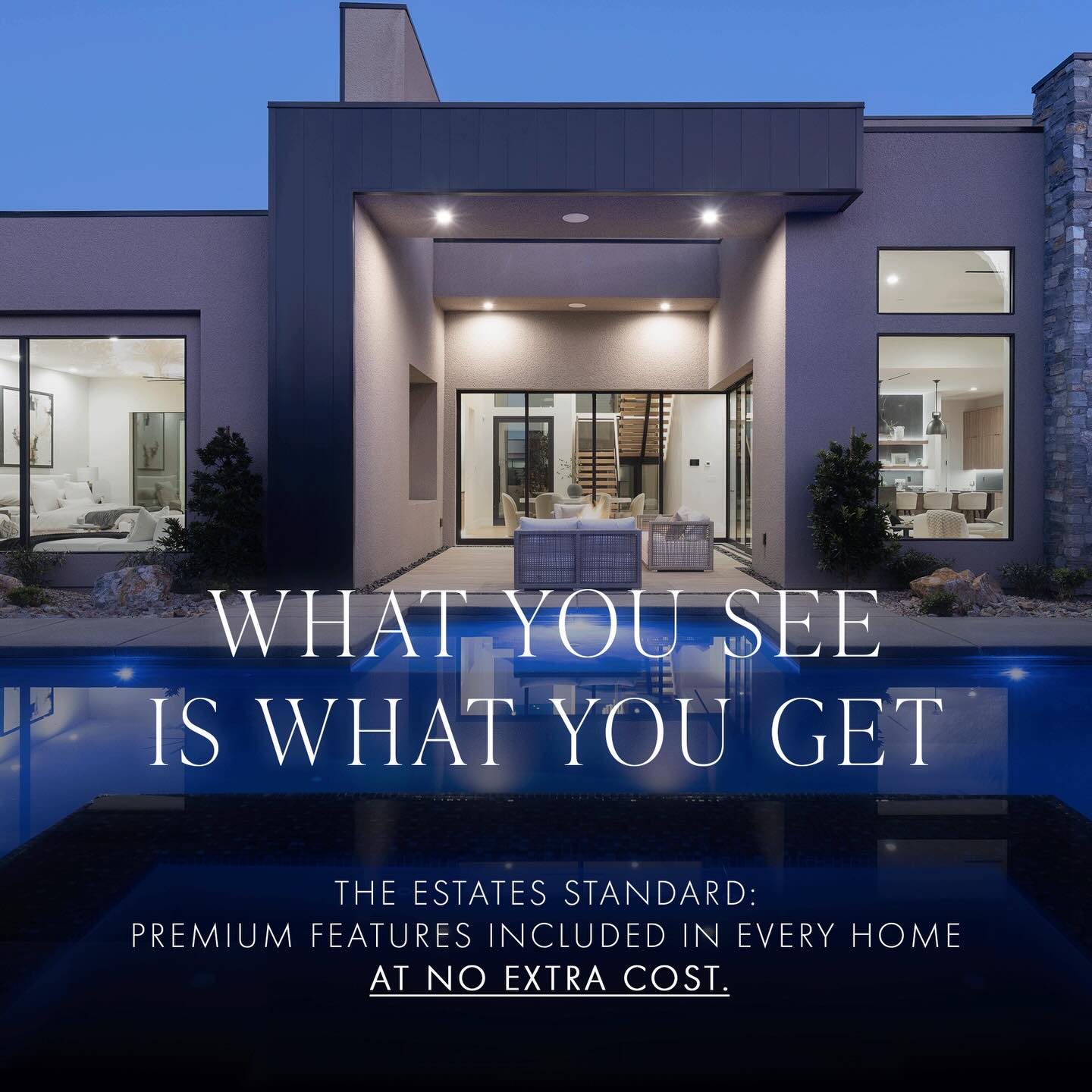 Our homes come fully equipped with a comprehensive list of premium features included in the base price of every home. With quality materials, modern technology, and practical design, each home is turnkey-ready for comfortable living from day one. #TheEstatesatLoneMountain
Construction standards, materials, and finishes are provided for general information purposes only and are subject to change. Nothing in this list is intended to be a binding representation.
Learn More At: TheEstatesatLoneMountain.com
