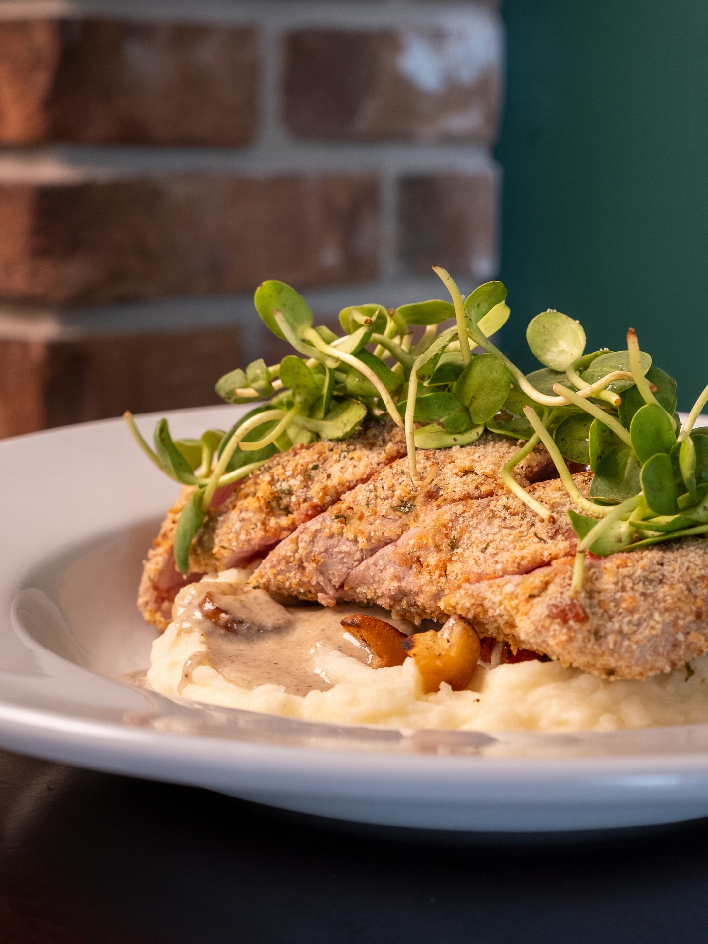 Locally sourced and made fresh in-house. Always.
HERB CRUSTED PORK TENDERLOIN with roasted winter veg, garlic mashed potatoes, tarragon cream sauce & microgreens
See you tonight ✨ open 11:30-8PM