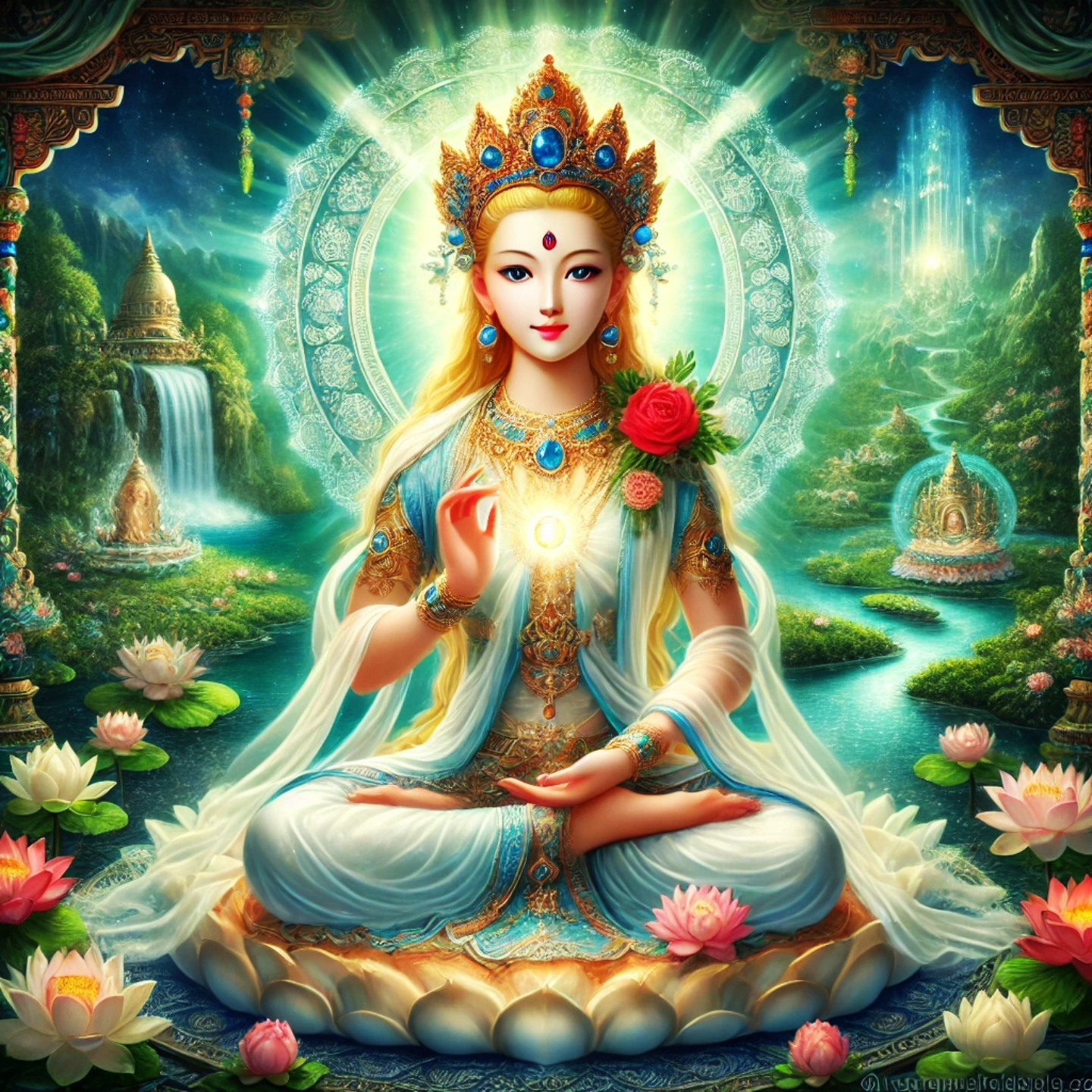 THE JOURNEY OF A DELOG
A goddess of many names and boundless gifts: Gauri Gurtima in the celestial tongue, Tse Lhamo among Tibetans, and Ayurdevi, the goddess of vitality, for those who feel her timeless power.
Gauri Gurtima, Tse Lhamo, or Ayurdevi
Her name evokes healing, protection, and the spark of longevity. She is a beacon for those who aspire to live with wisdom and compassion—not just for the years in their bodies but for the infinite life of the awakened mind.
She holds the key to the Dharma eye—the gateway to seeing truth as it is—and to the nectar of long life, flowing from Tara’s blessings. Her very presence is a call to awaken, to step beyond fear, and to embrace the luminous ground of being.