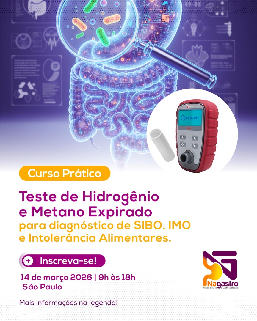 Você já domina o teste de hidrogênio e metano expirado?
Essa ferramenta simples, prática e não invasiva pode revolucionar sua abordagem diagnóstica em casos de SIBO e má absorção de carboidratos!
✅ Diagnóstico preciso
✅ Aplicação direta no consultório
✅ Mais resultados para seus pacientes
Aprofunde seu conhecimento com cursos rápidos e objetivos, pensados para transformar sua prática.
Acesse nagastro.com.br/testerespiratoriosp e inscreva-se agora!