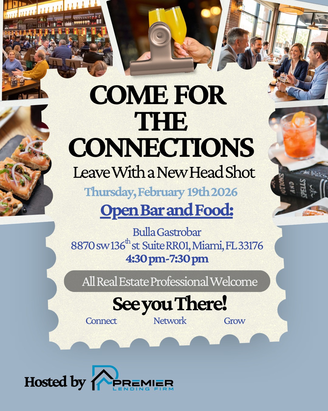 All Real Estate Professional are Welcome🏡
Join us for an evening of real conversations, open bar, great food, and meaningful connections with real estate professionals.
Link in Bio to RSVP!
📍 Bulla Gastrobar | Miami
⏰ 4:30–7:30 PM
🍸 Open bar & food
📸 Professional headshots included
See you there!!